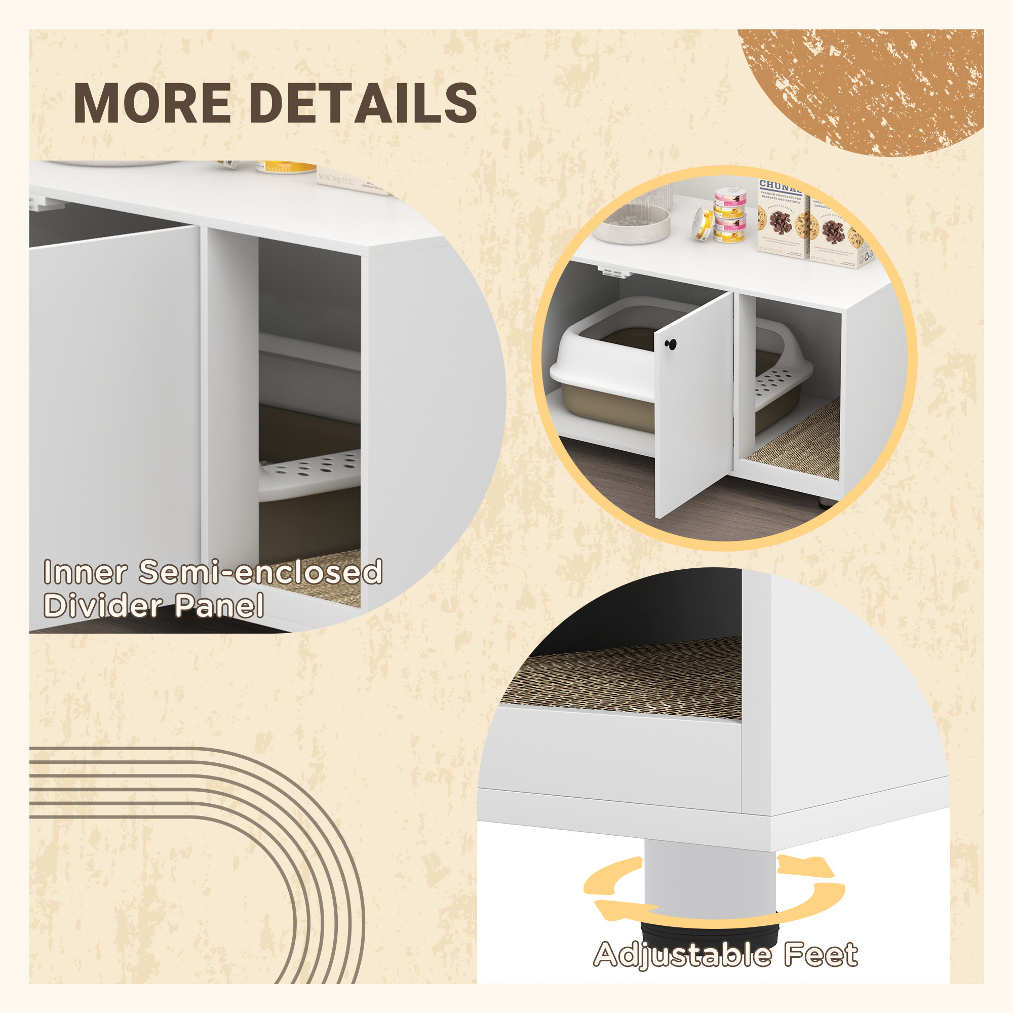 Litter Box Furniture Hidden Cat Washroom Furniture with Double Doors and Scratching Pad, White