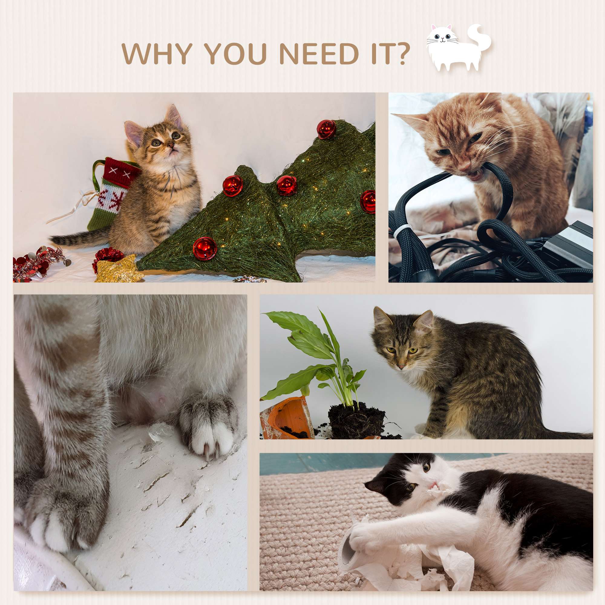 Cat Wall Shelves Set of 7, Shelves and Perches with House, Sisal Post Ladder, Bed & Ball, Grey