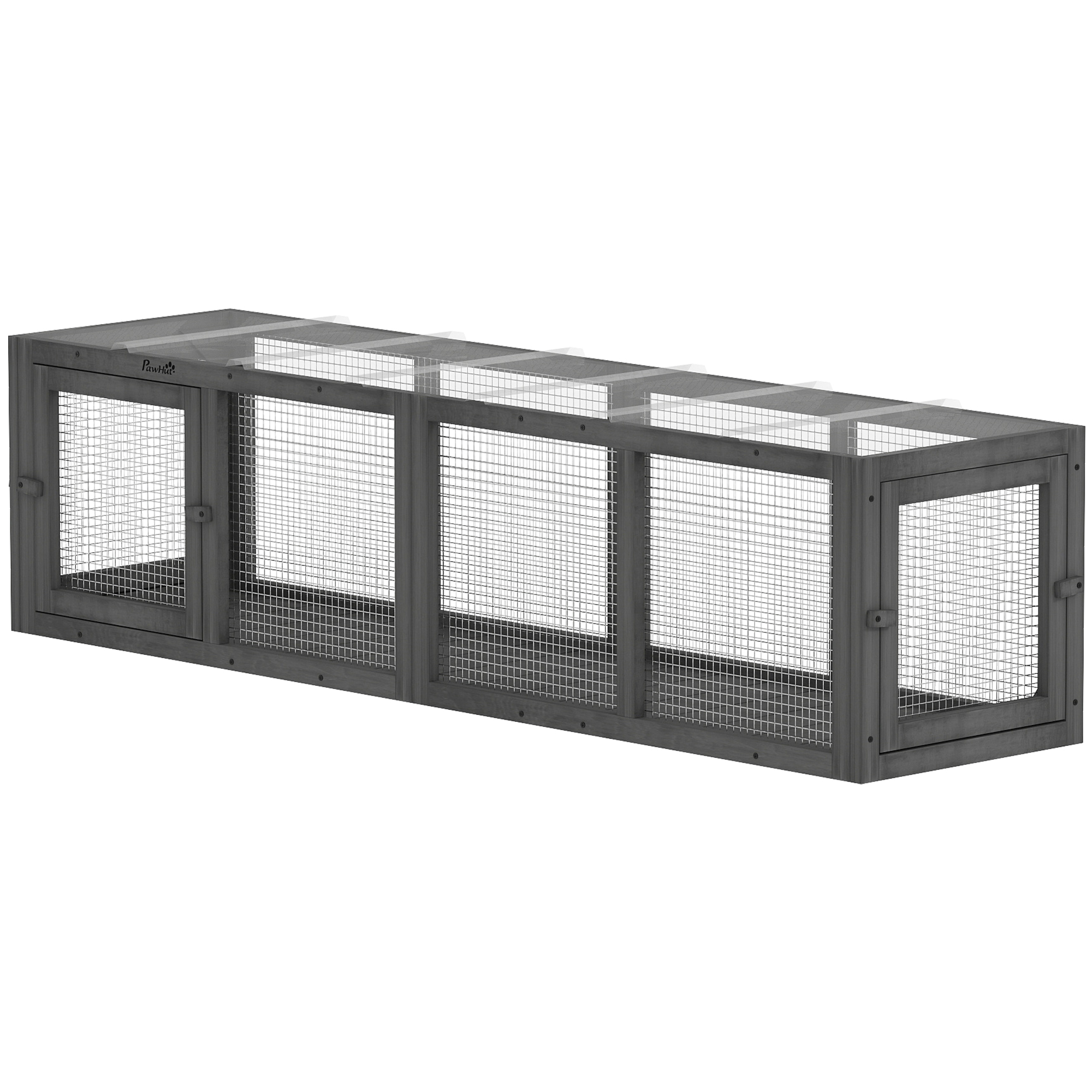 Outdoor Cat Tunnel, Wooden Play Cat Enclosure, Extendable Pet Run with 3 Doors, for Indoor and Outdoor Use, Grey
