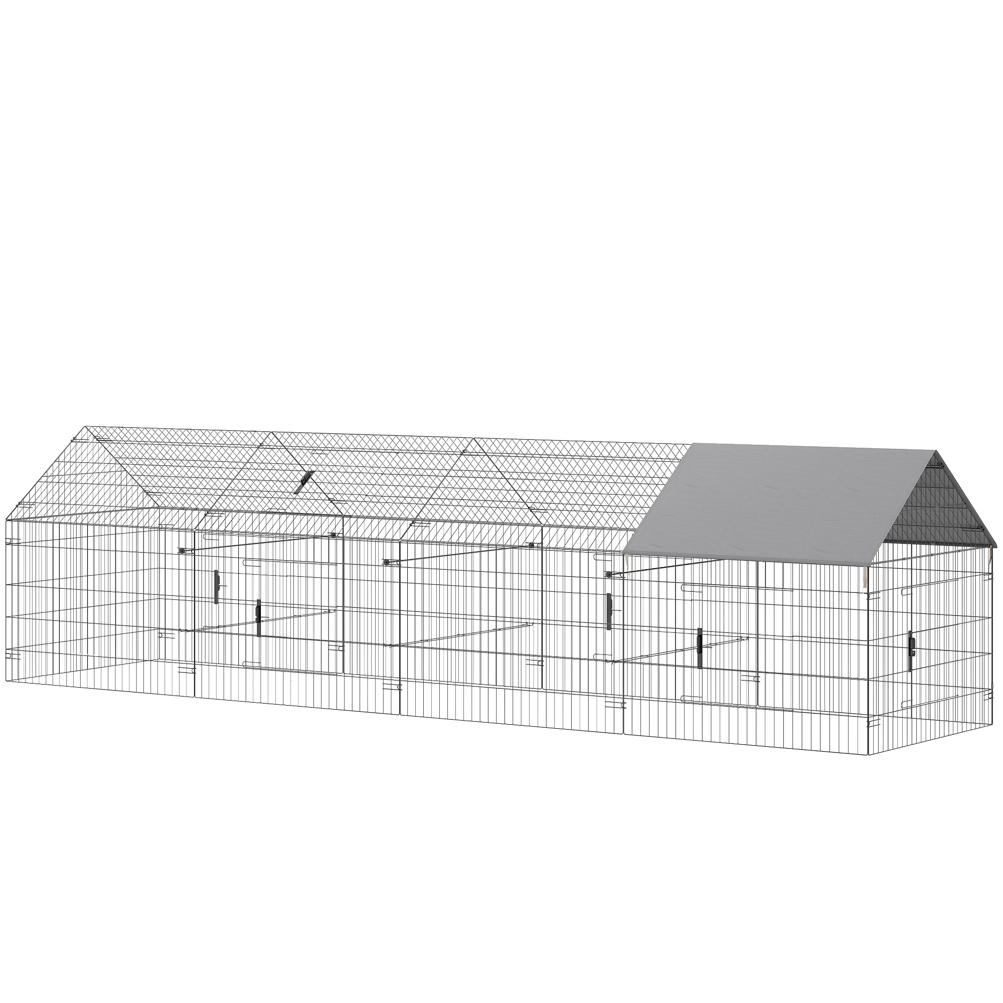 Metal Chicken Coop with UV-Resistant Cover for Hens, Rabbits, Ducks, Geese, 168.5" x 42.1" x 43.7", Grey