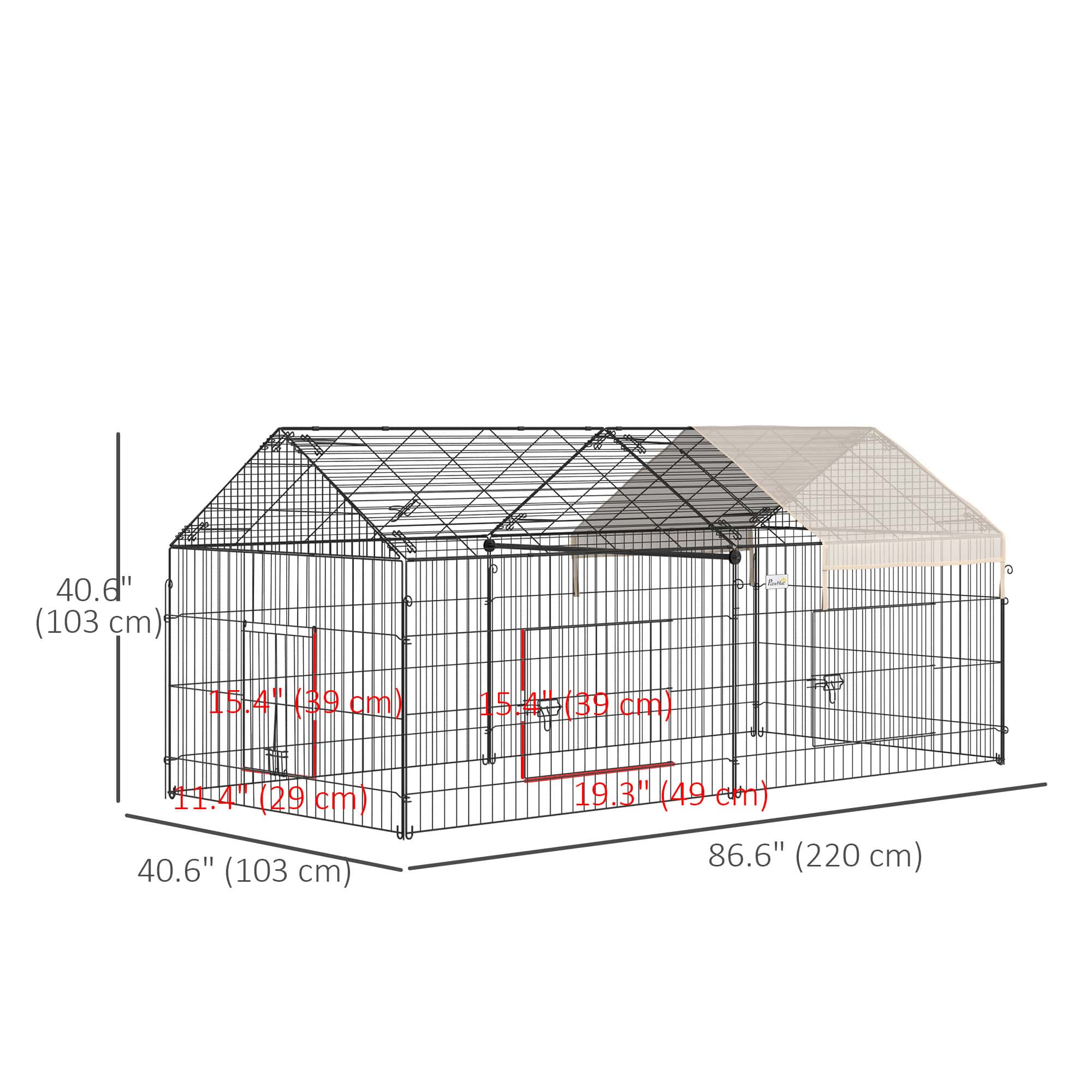 Pet Playpen with Roof, Metal Guinea Pig Cage, Rabbit Pen, Chicken Coop Run, Catio Cat Enclosure with Cover, Doors, Indoor Outdoor for Small Animals, 87" x 41" x 41", Cream