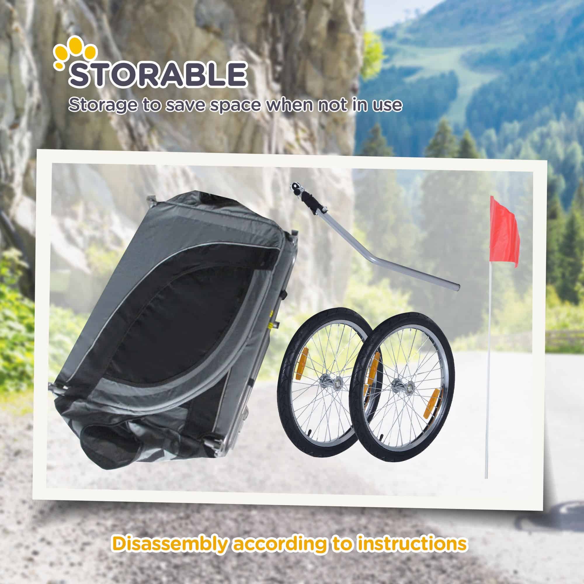 Dog Bike Trailer, Pet Cart, Bicycle Wagon, Travel Cargo, Carrier Attachment with Hitch, Foldable for Travelling, for Small Medium Dogs, Grey