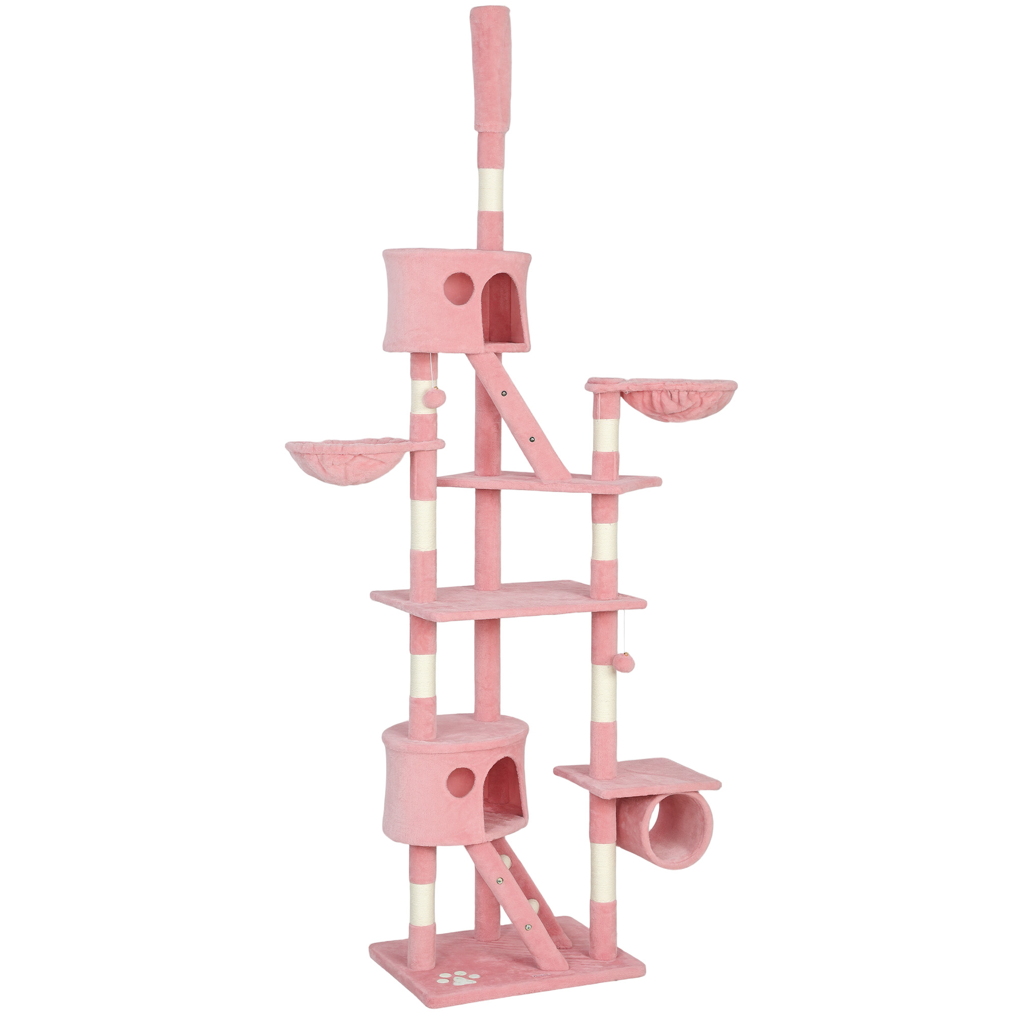 94"-102" Floor to Ceiling Cat Tree High Cat Condo Scratching Post Activity Center Multi-Level Play House Pink