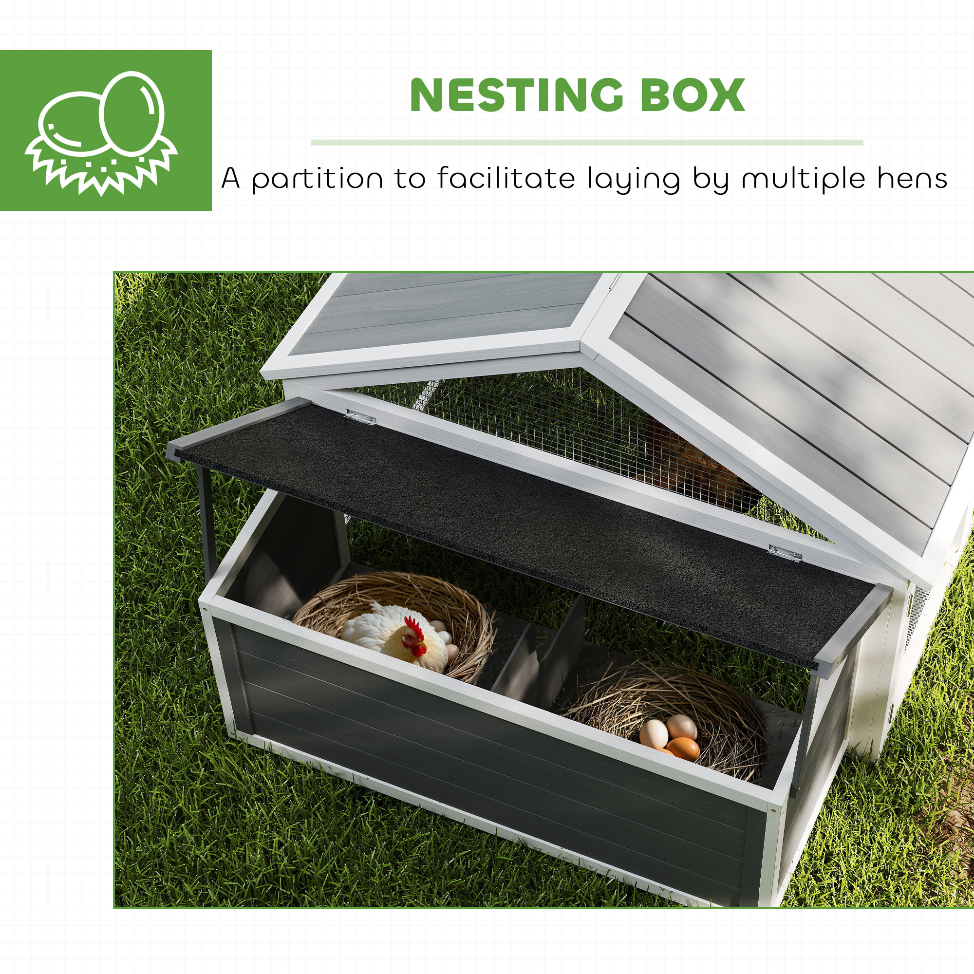 95"L Chicken Run Large Chicken Coop with Nesting Box Wooden Roof Side Door for Outdoor 4–8 Chickens