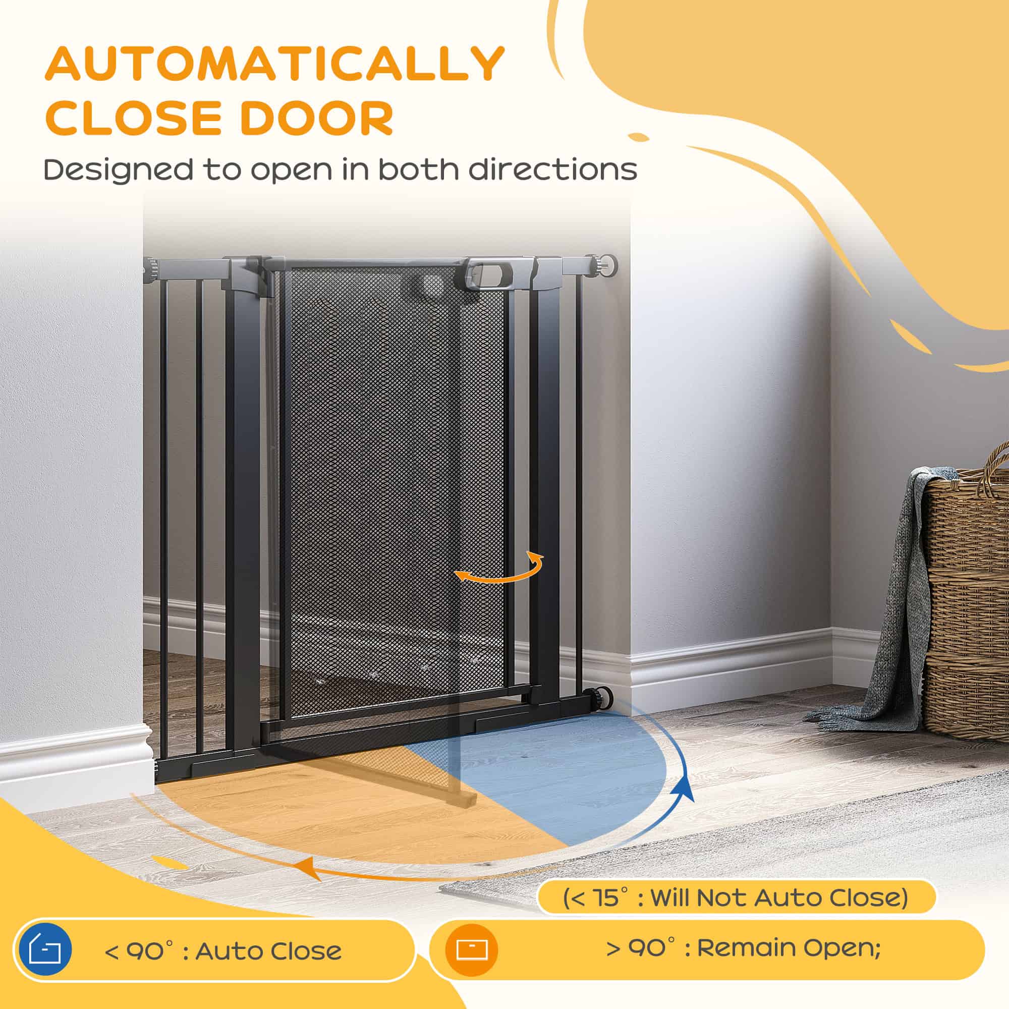 29.5"-40.6" Metal Pet Gate, Dog Gate with Auto Closing Door, Double Locking, for Doorways, Stairs, Hallways, Black