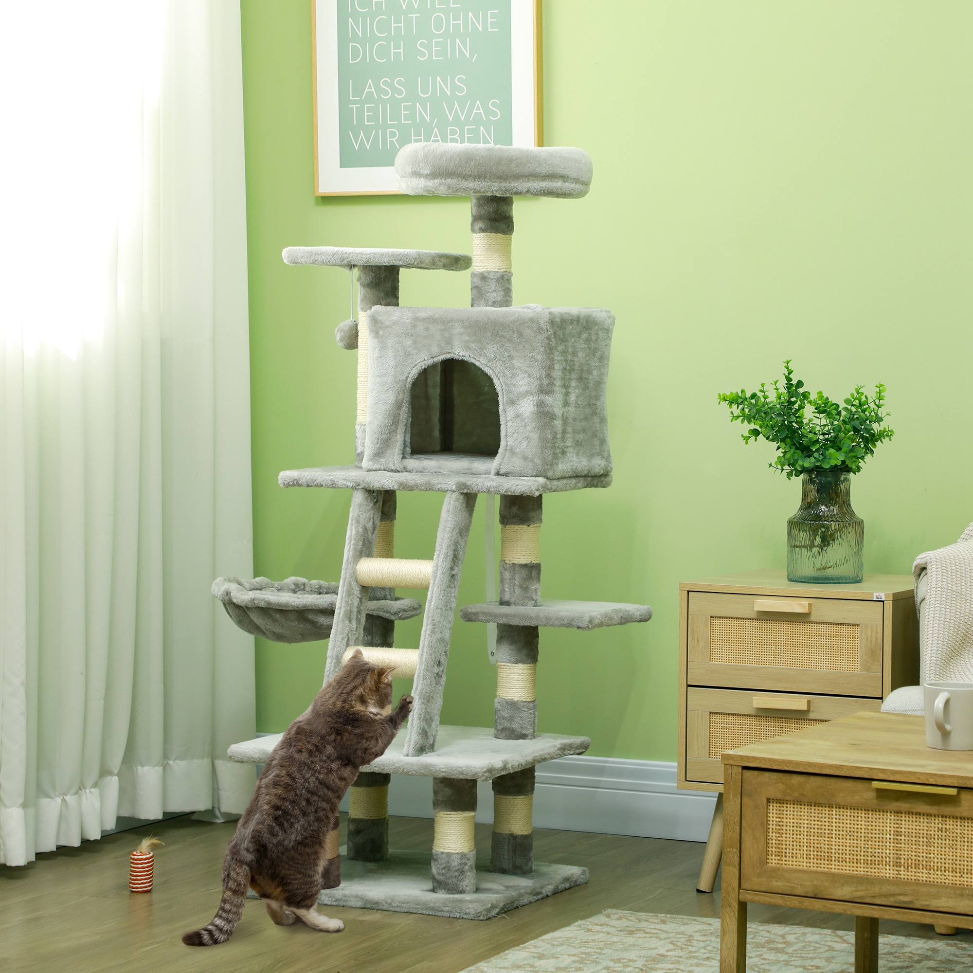 52 Inch Large Cat Tree for Indoor Cats, Light Grey