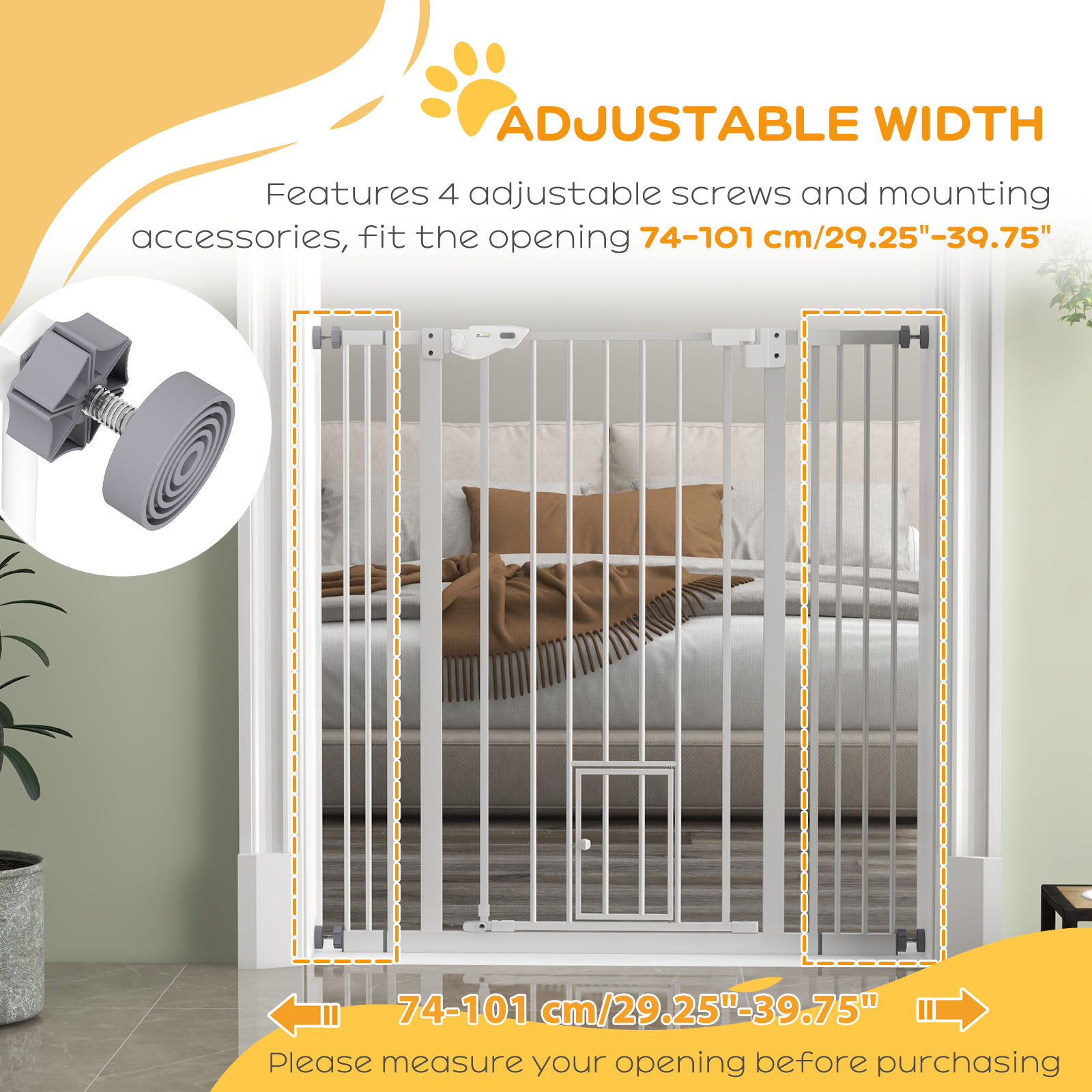 41" Easy Open Indoor Dog Gates for Doorways, House, Stair - White