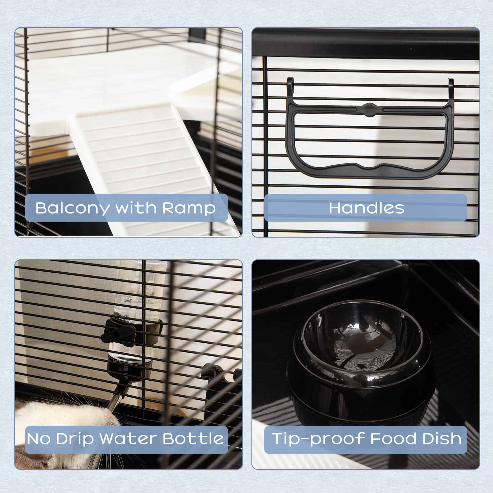 3-tier Hamster Cage, Guinea Pig Cage, Pet Chinchillas Play House Indoor with Accessories Food Dish Water Bottle, Ramps, 31.5"x19"x 23", Black
