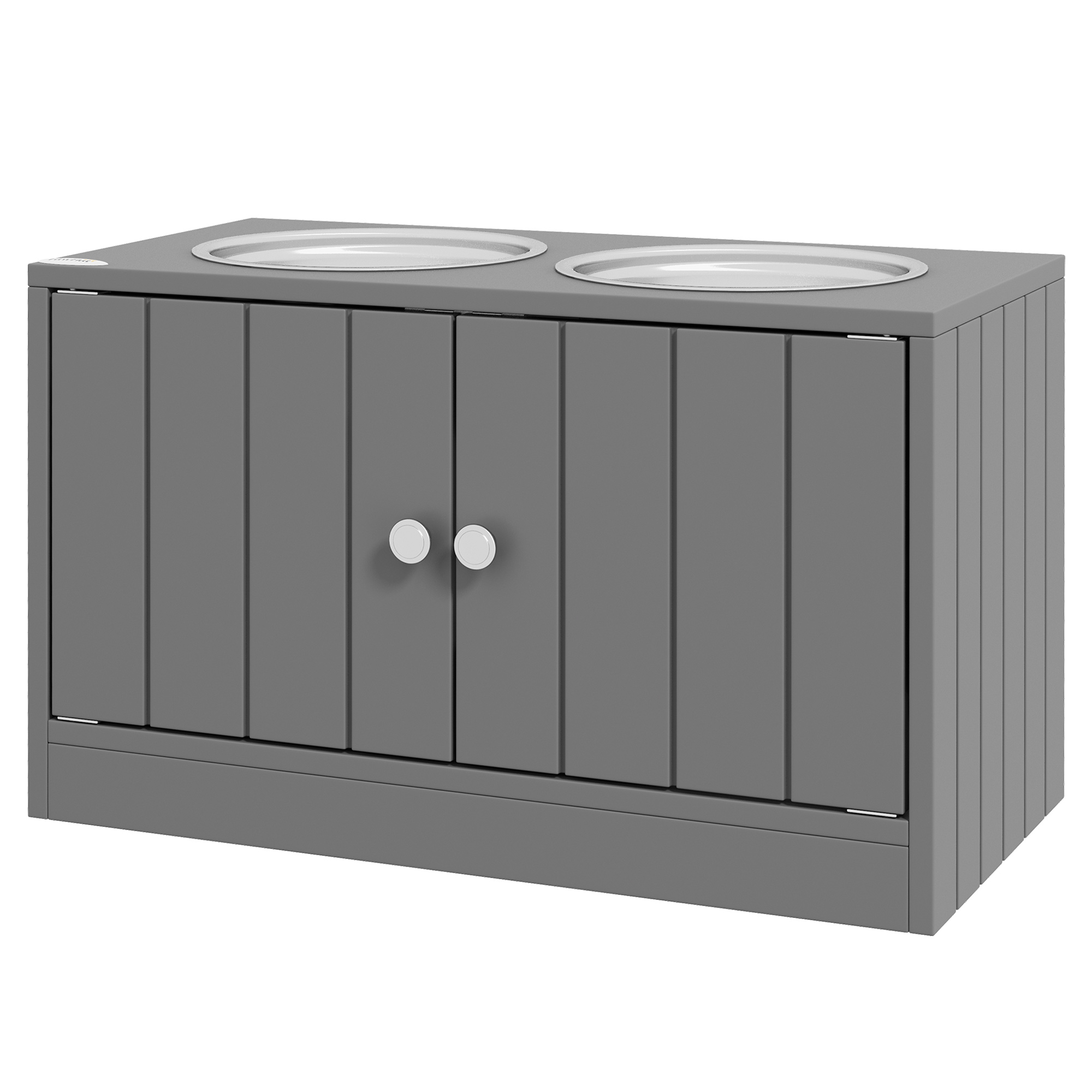 Elevated Dog Bowls for Large Dogs Pet Feeding Station with Stand, Storage, 2 Stainless Steel Food and Water Bowls, Grey