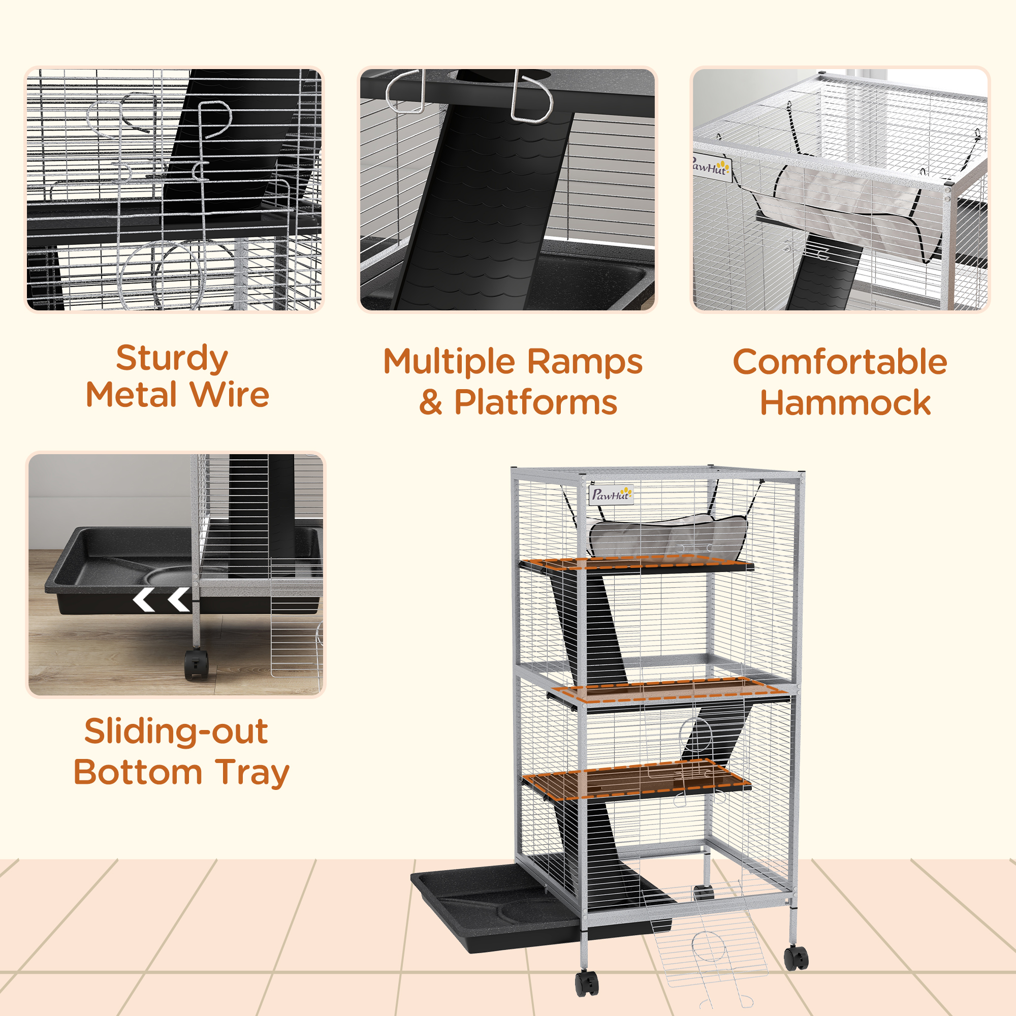 Steel Small Animal Cage for Ferret, Chinchilla, Kitten and Rabbit, Light Grey