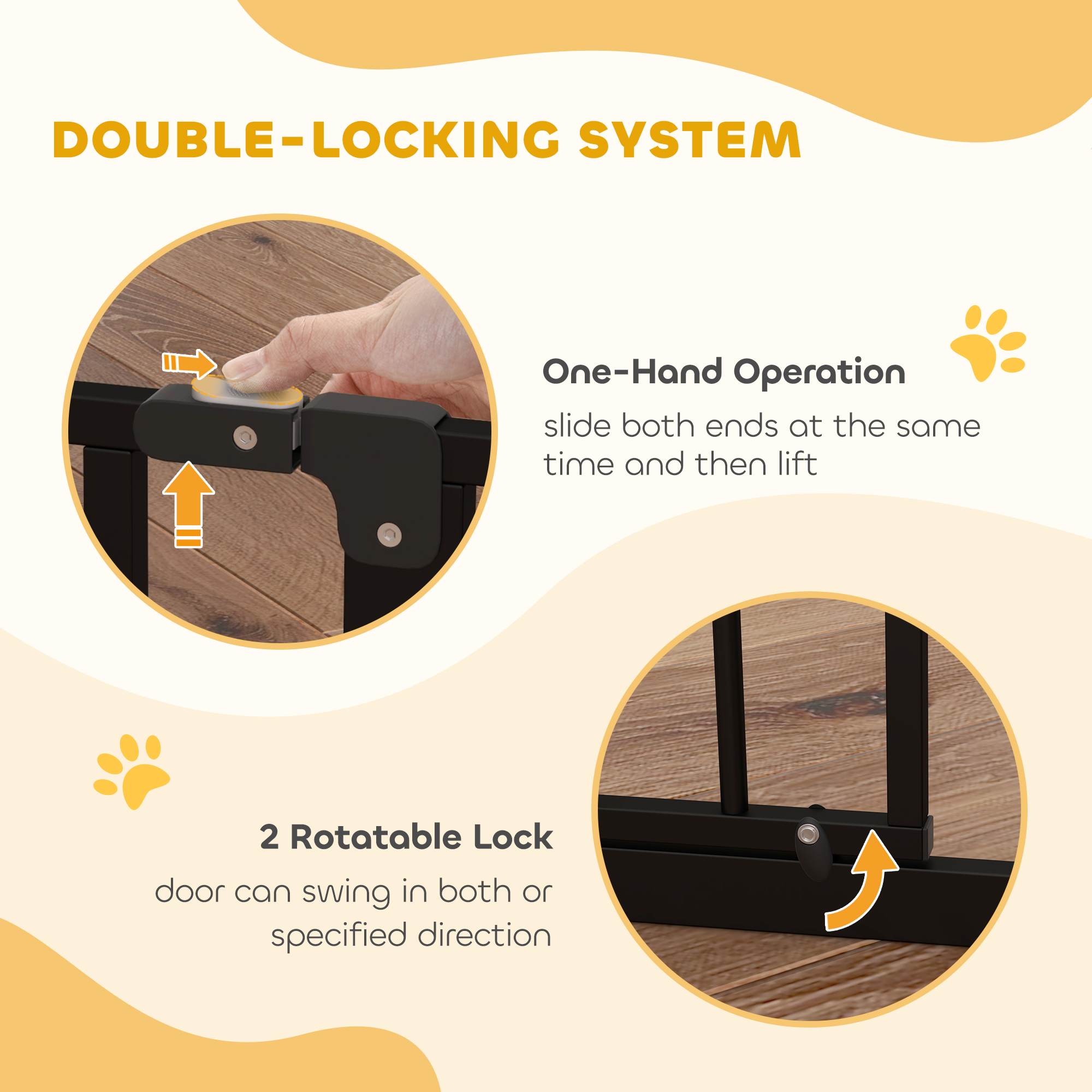 30"- 45" Easy Install Pet Gate w/ Door & Double Locking System, Extra Wide Dog Gate for Stairs, Hallways, Black