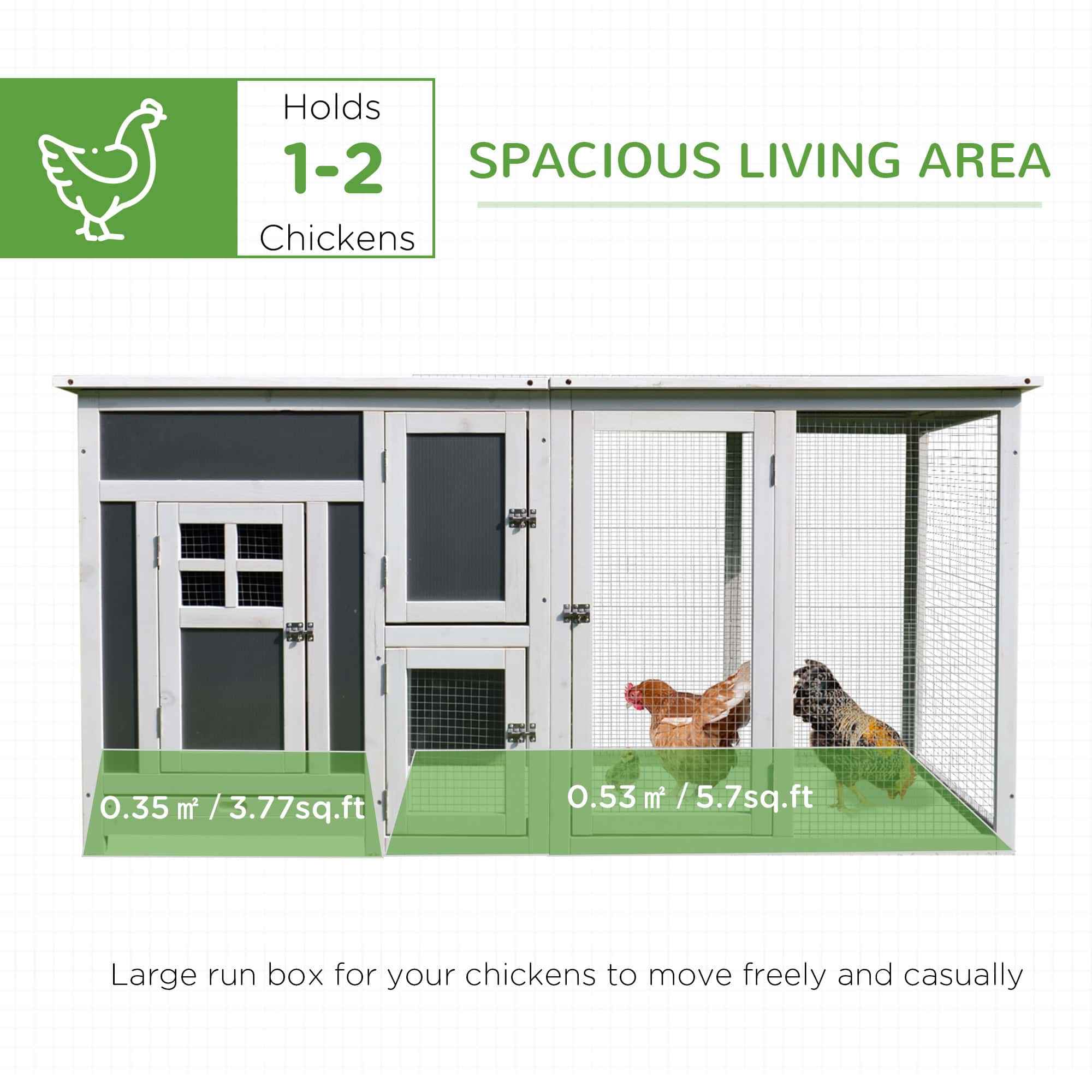 63" Chicken Coop Wooden Hen House Rabbit Hutch Poultry Cage Pen Outdoor Backyard with Nesting Box and Run Small Animal Cage PC Roof Grey