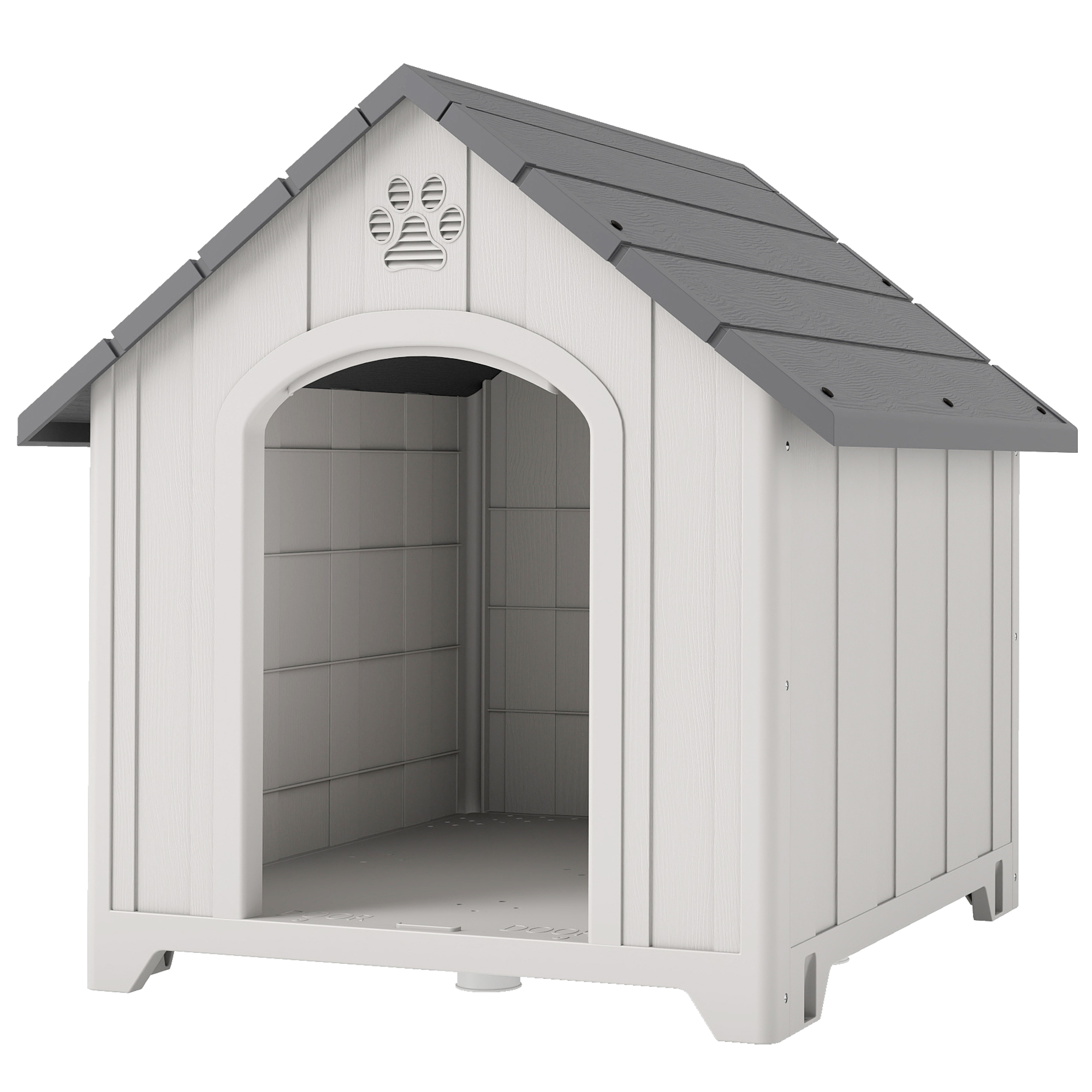 Large Plastic Dog House Outdoor Indoor, Water Resistant Puppy Shelter with Base Support, 34.6" L x 31.1" W x 35" H