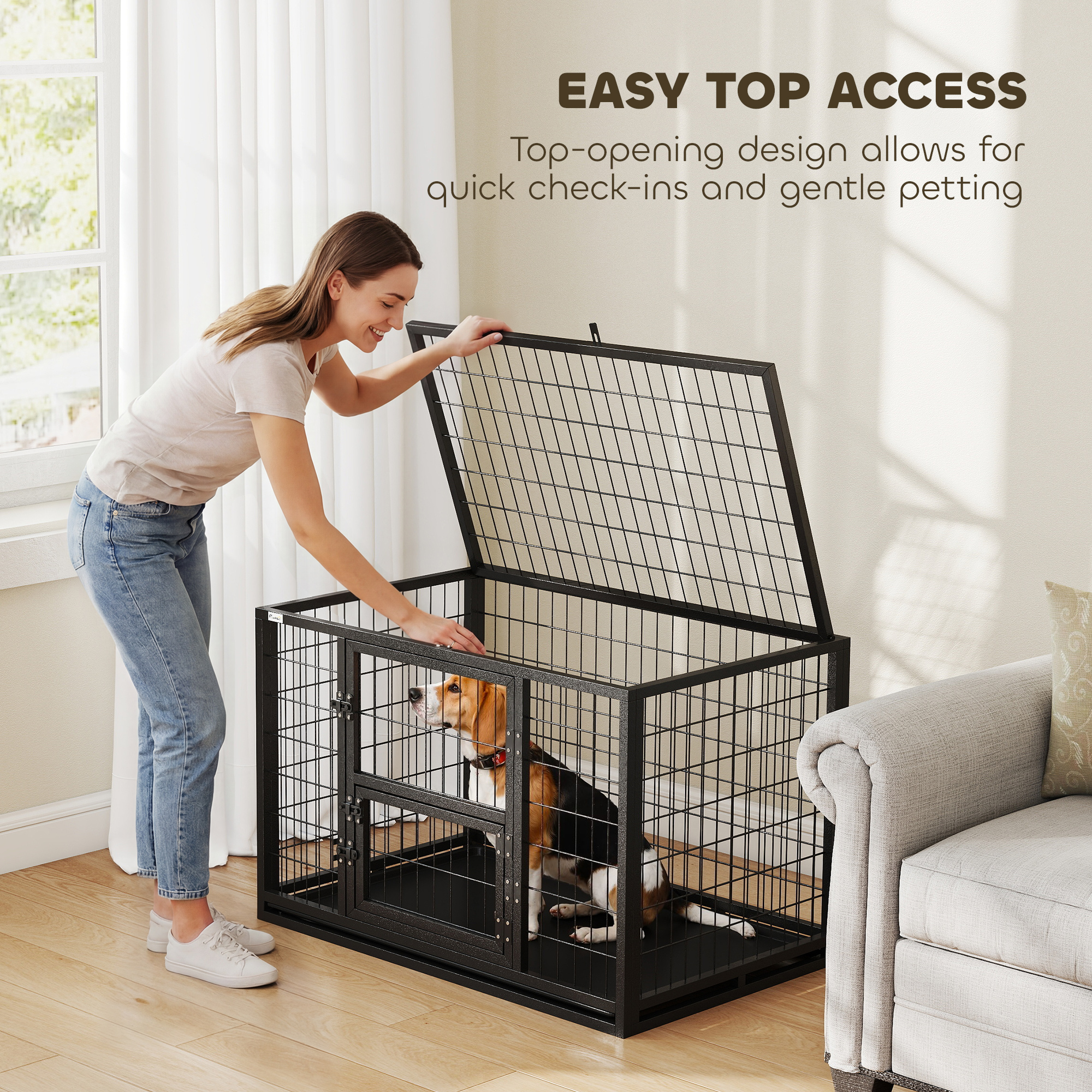 37 Inch Heavy Duty Dog Crate, Large Metal Dog Kennel with Removable Tray, 3 Doors and Secure Lock