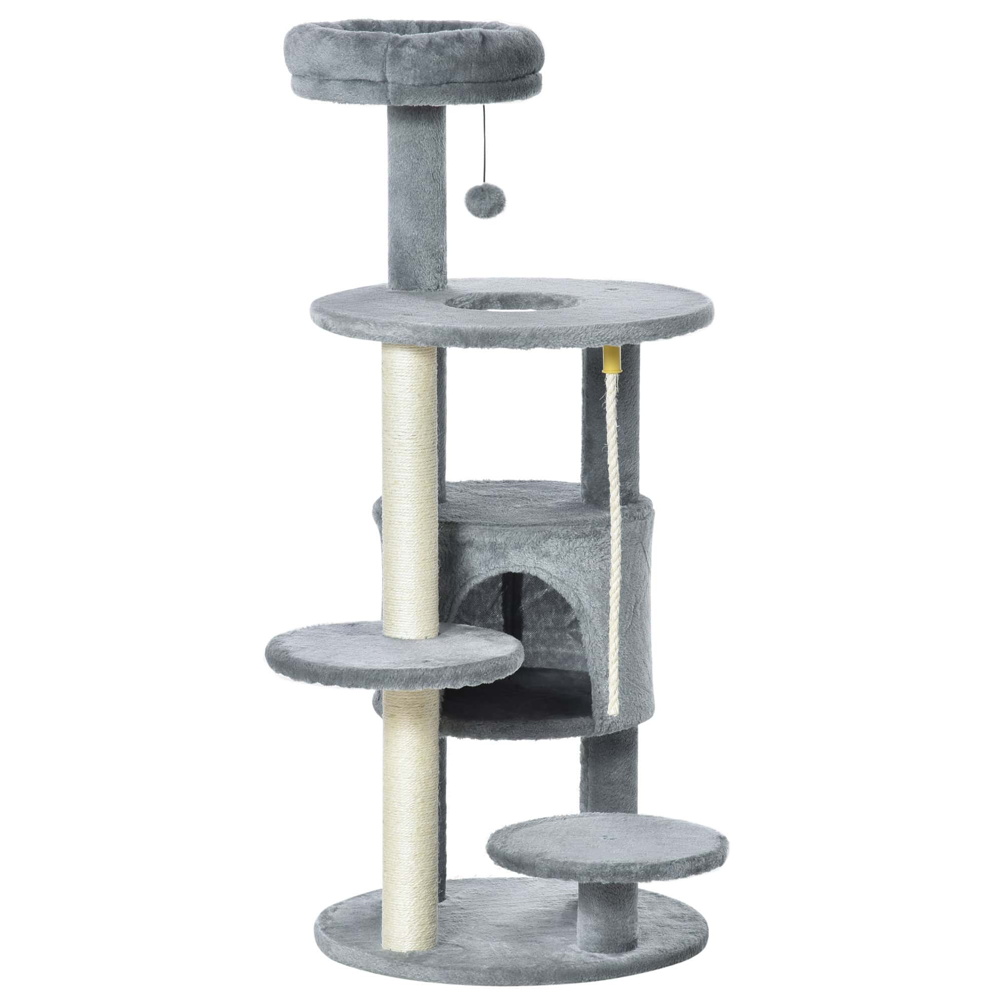 41" Cat Tree Tower Activity Center with Condo, Scratching Posts and Hanging Toys, Dark Grey