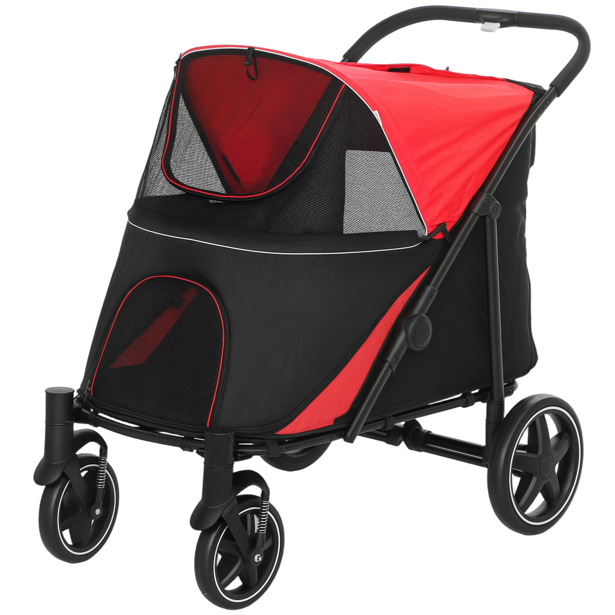Foldable Pet Stroller with Universal Front Wheels, Shock Absorber, Dog Cat Carriage for Large & Medium Dogs, Red - Image 2