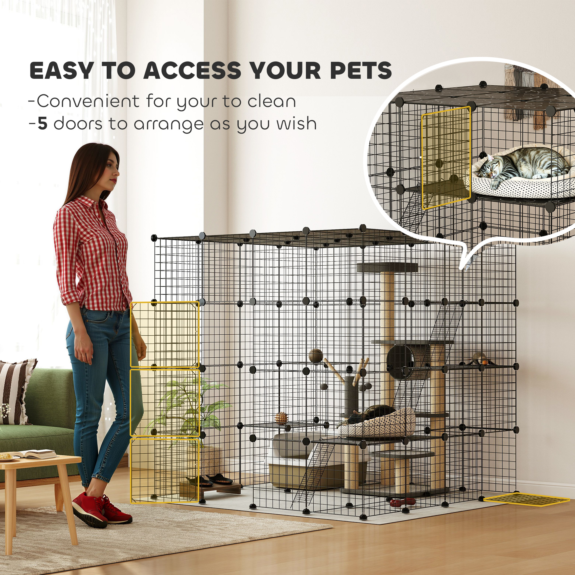 4-Tier 55" Cat Cage Indoor with Platforms, Ramps, Accessories, for 1-3 Cats, Indoor Use, Black