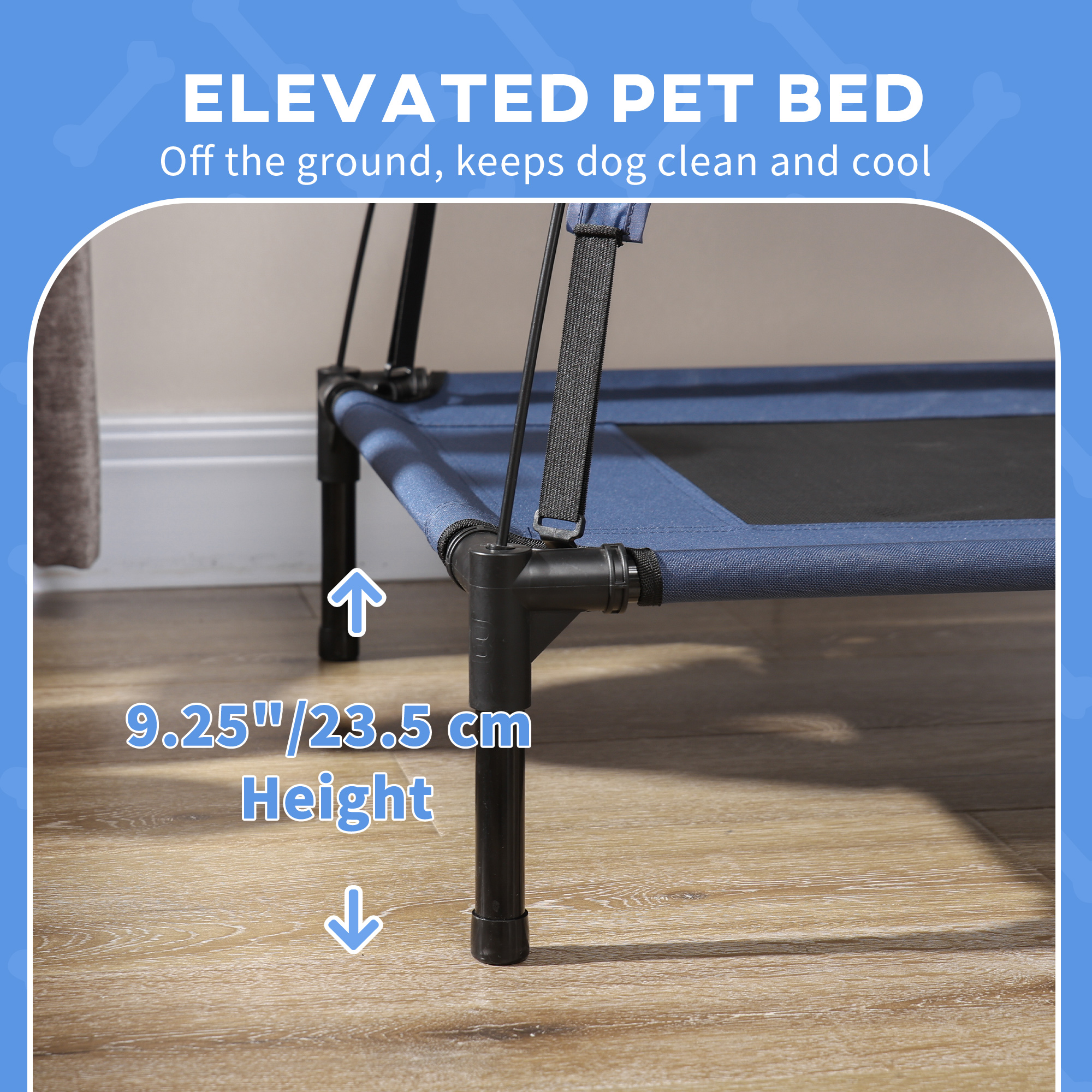 Elevated Cooling Pet Bed Portable Raised Dog Cot with Canopy for XL Sized Dogs, Dark Blue