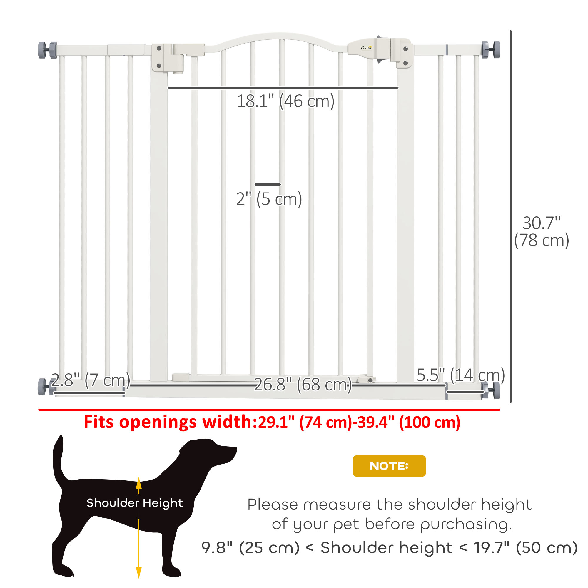 Extra Tall Dog Gate with Door, Pressure Fit, Auto Close, Double Locking for Doorways Hallways Stairs, 29"-39", White - Image 3