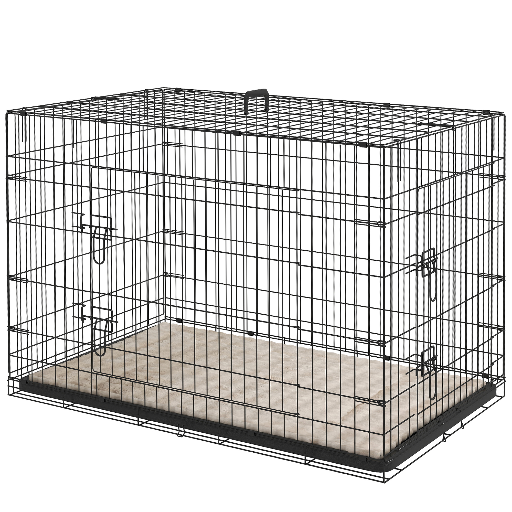 42" Dog Crate with 2 Doors, Folding Metal Dog Cage with Soft Cushion, Removable Tray, Handle, for Small Dogs, Black