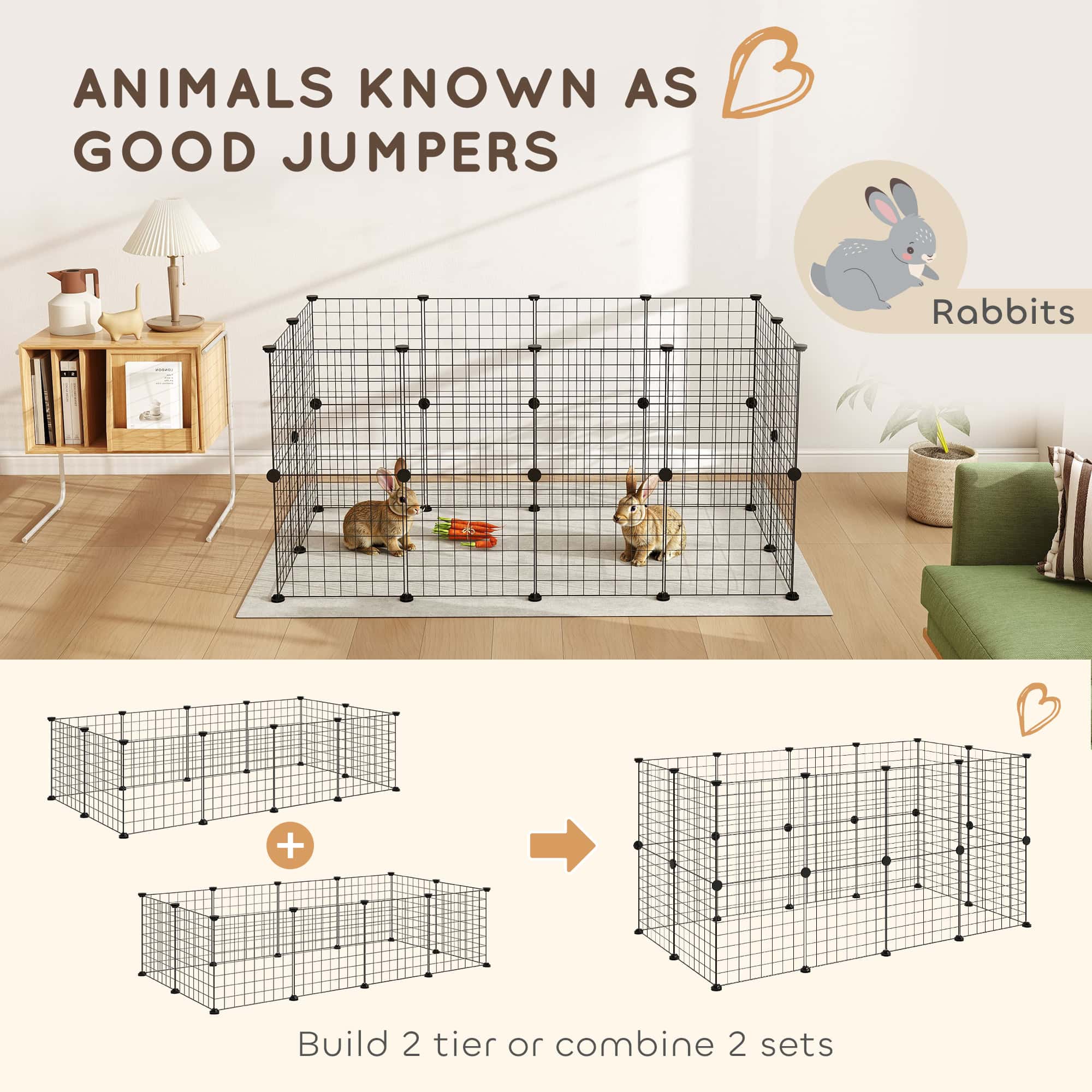 Pet Playpen, DIY Cage House for Small Animals, Guinea Pigs, Hedgehogs, Black