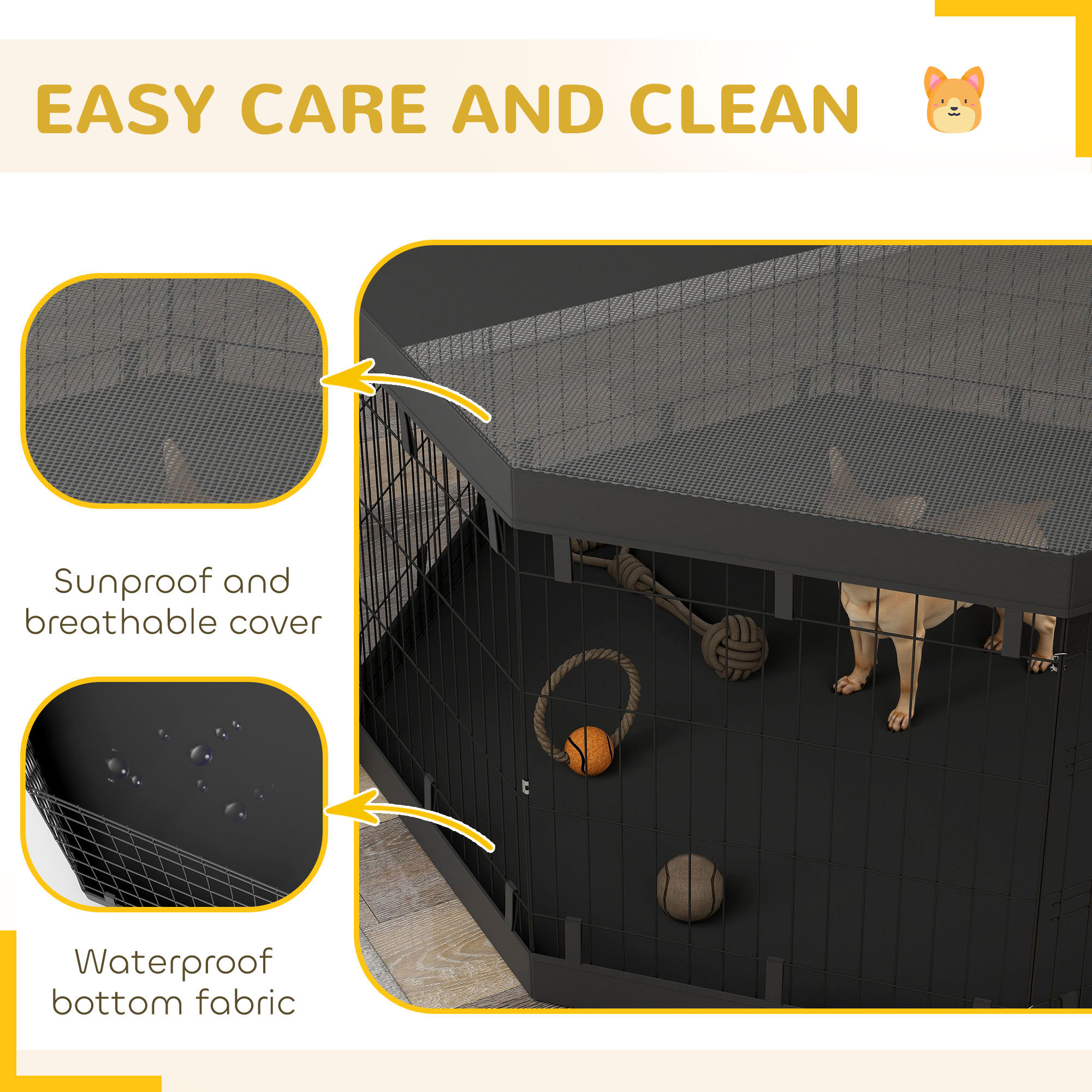 8 Panels Foldable Dog Playpen with Bottom Pad & Top Cover, 30" High