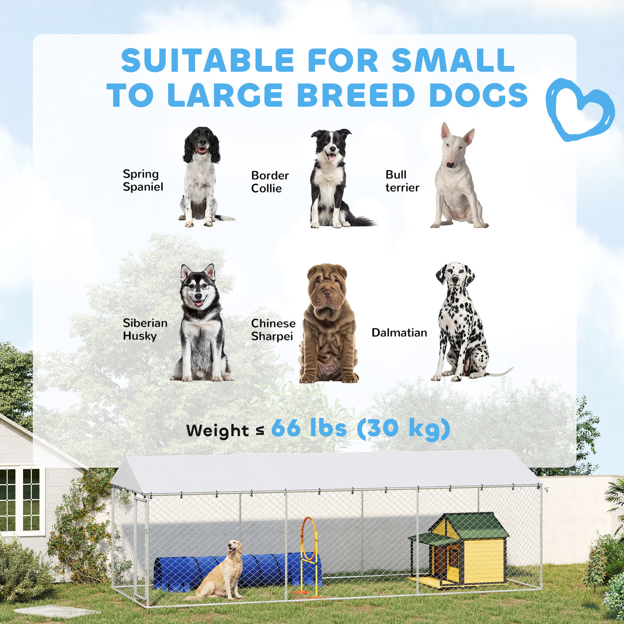 19.7' x 7.5' x 6.6' Dog Kennel Outdoor for Small Medium Large Dogs with Waterproof Cover, Silver