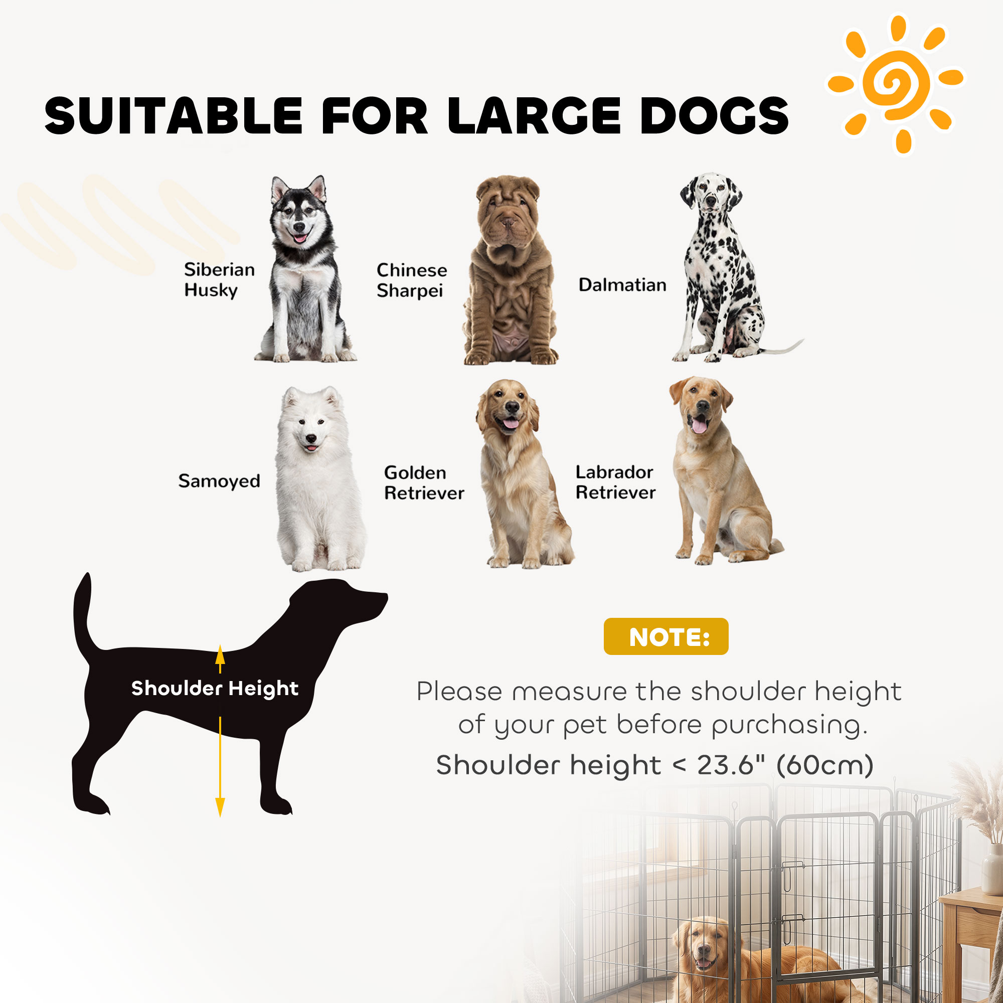 Large Dog Playpen Indoor Outdoor Foldable Pet Pen with Lockable Door and Ground Stakes for Large Dogs, Black