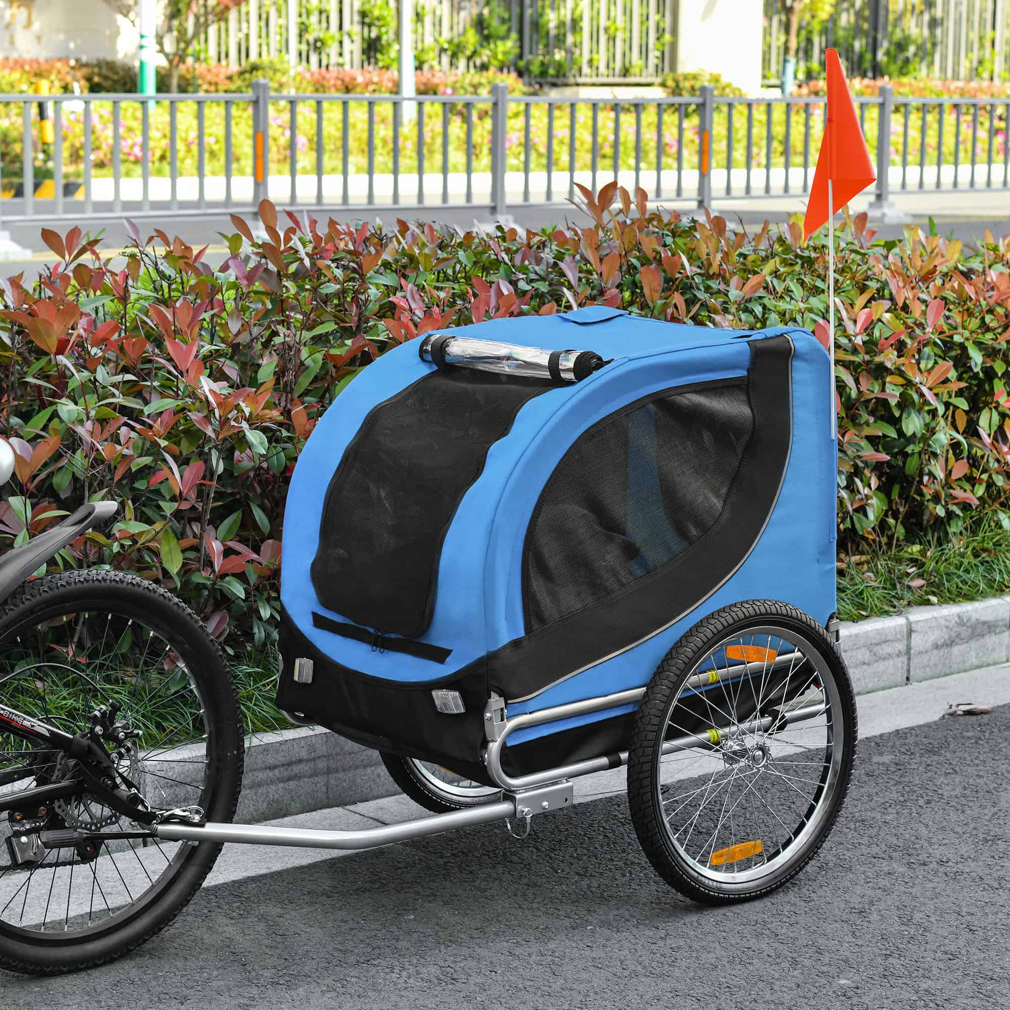 Dog Bike, Trailer Foldable Pet Cart, Bicycle Wagon, Cargo Carrier Attachment for Travelling w/ Safety Anchor, Blue