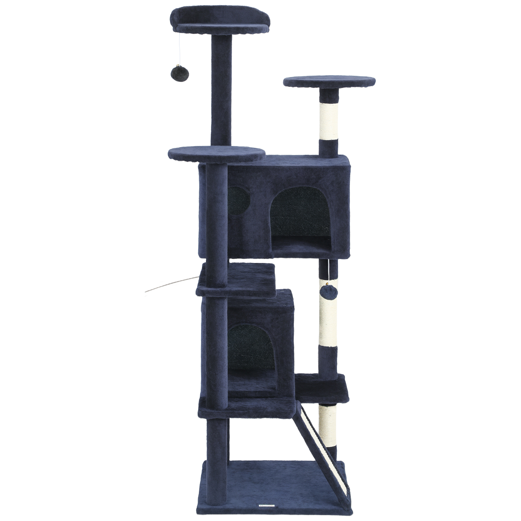 63" Cat Tree, Multi-Level Cat Tower with Scratching Posts, Cat Condos, Bed, Platforms, Ramp, Toy Ball, Dark Blue