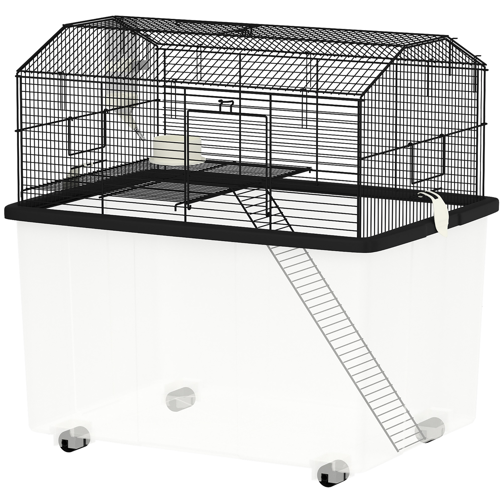 Hamster House Gerbil Habitat for Dwarf Hamster with Wheels, Detachable Bottom - Black