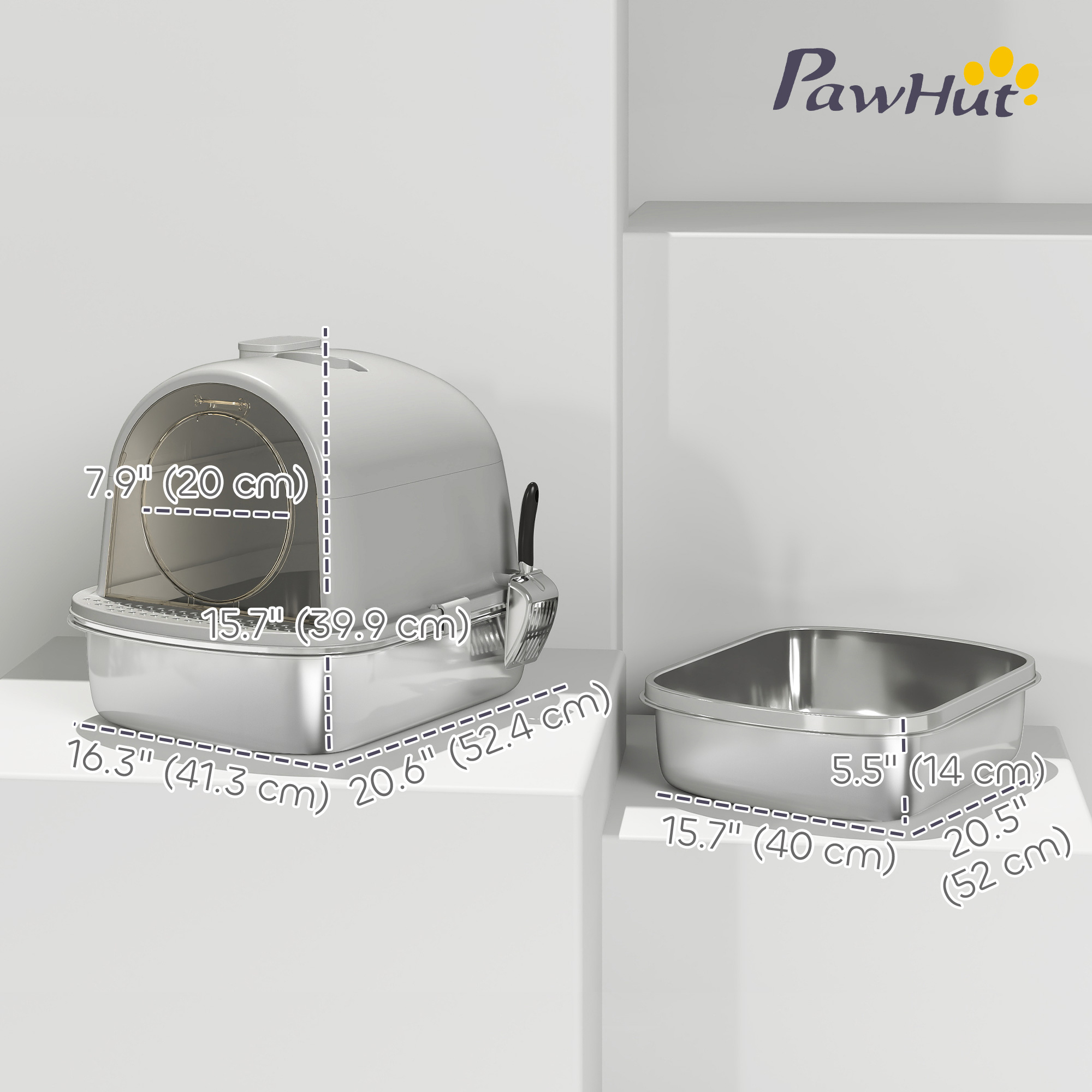 Enclosed Stainless Steel Litter Box, Metal Cat Litter Box with Scoop, Deodorizer Bag, Handle, Easy to Clean