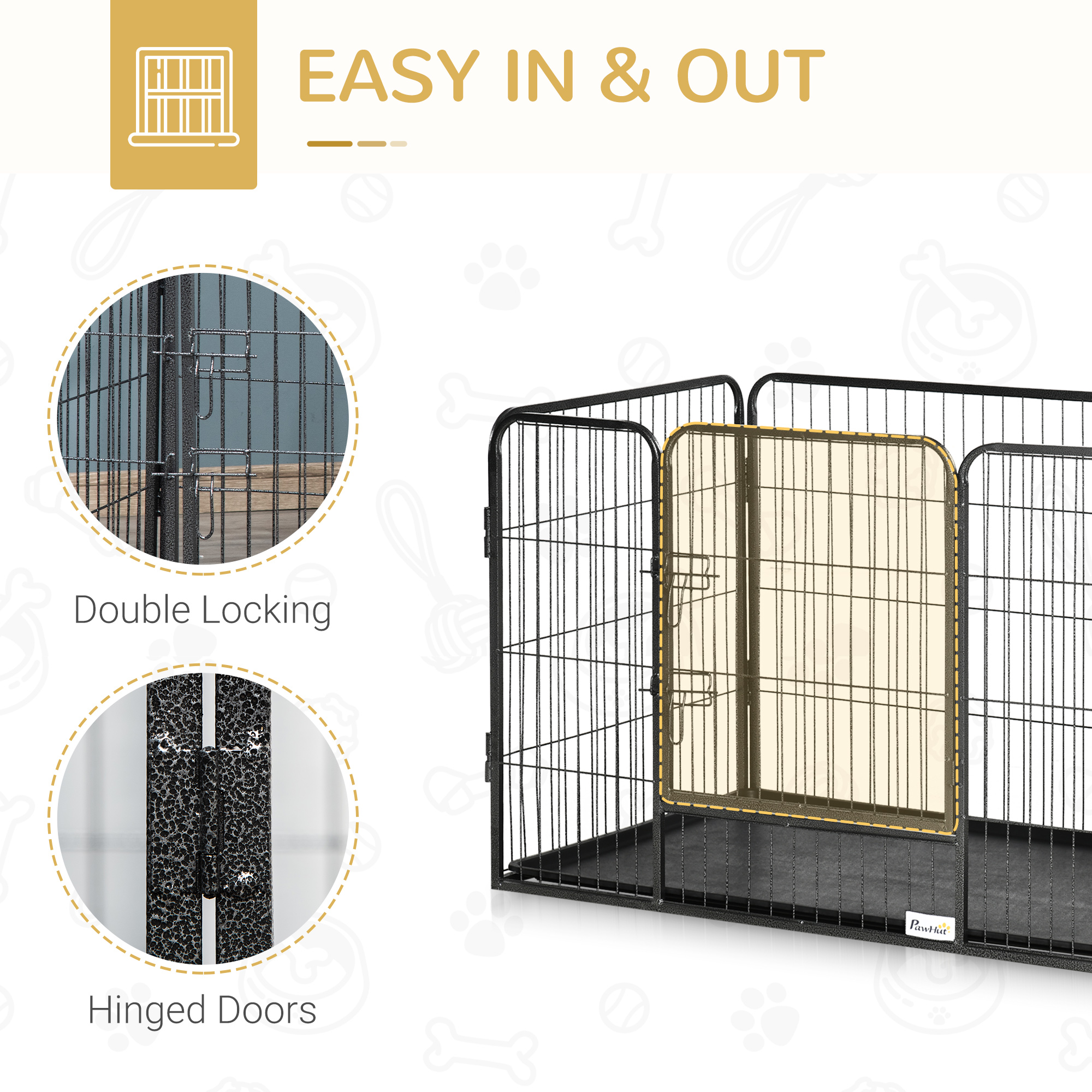 4 Panels Dog Playpen, Heavy Duty Dog Fence, 28" H Portable Pet Playpen with Door Double Locking Latches, Tray, Grey