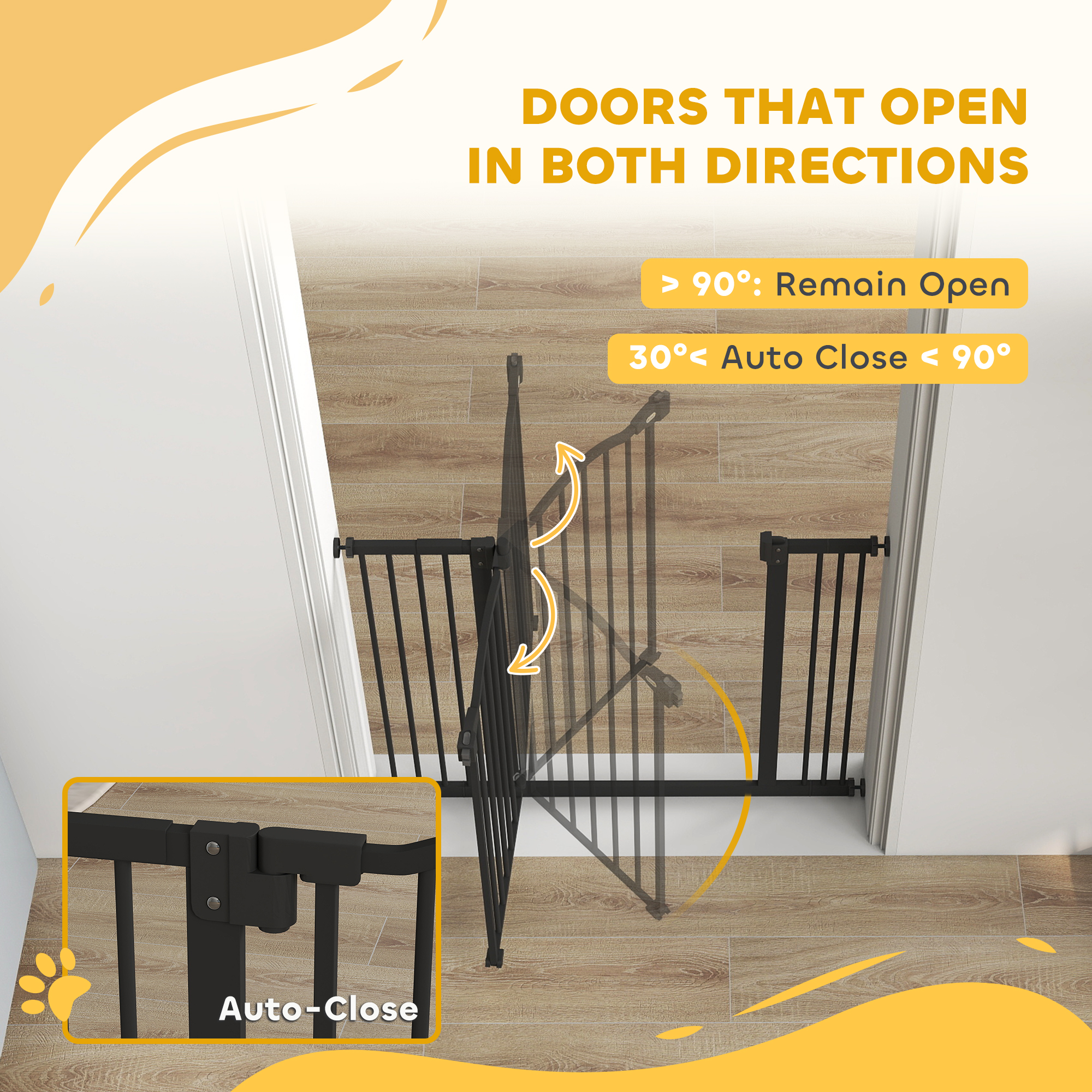 Extra Tall Dog Gate with Door, Pressure Fit, Auto Close, Double Locking for Doorways Hallways Stairs, 29"-39", Black