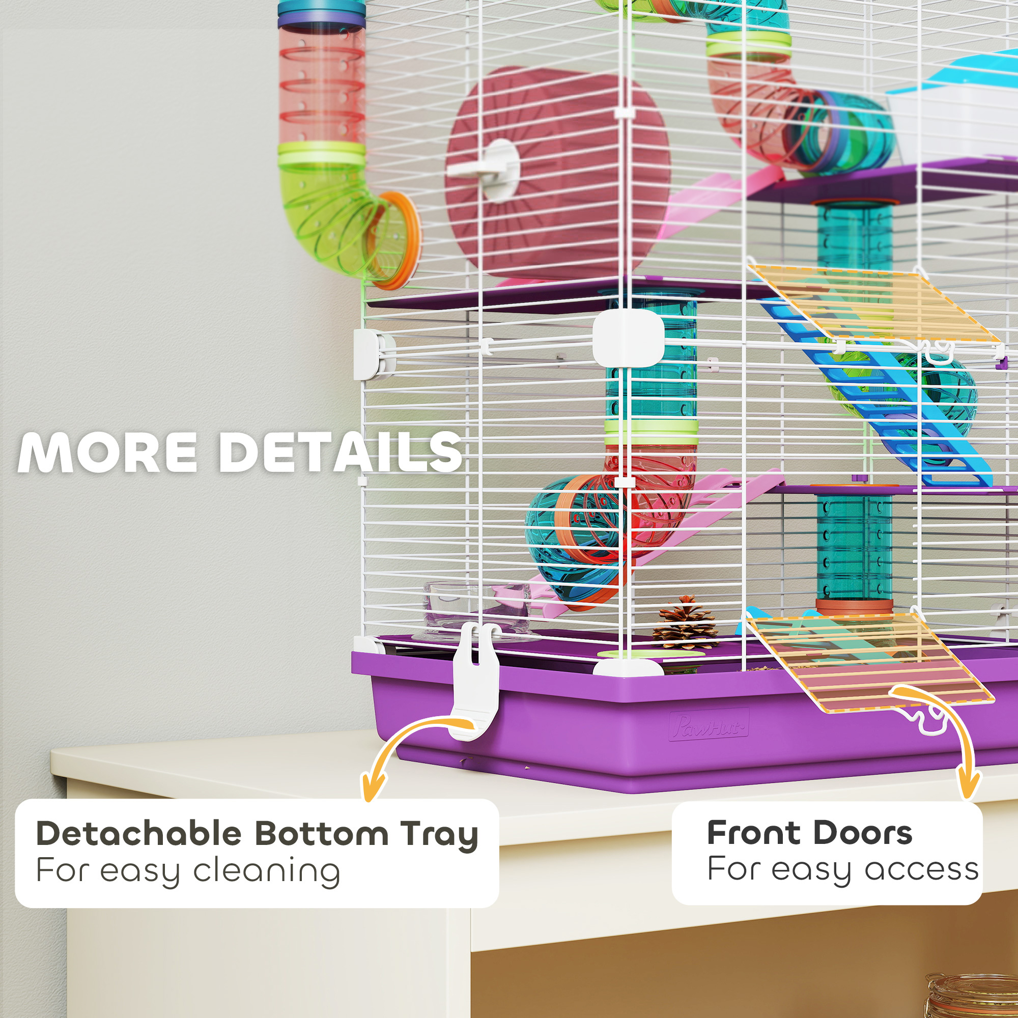 5 Tiers Hamster Cage Portable with Exercise Wheels Play Tube Water Bottle Dishes House Ladder for Gerbils, Purple