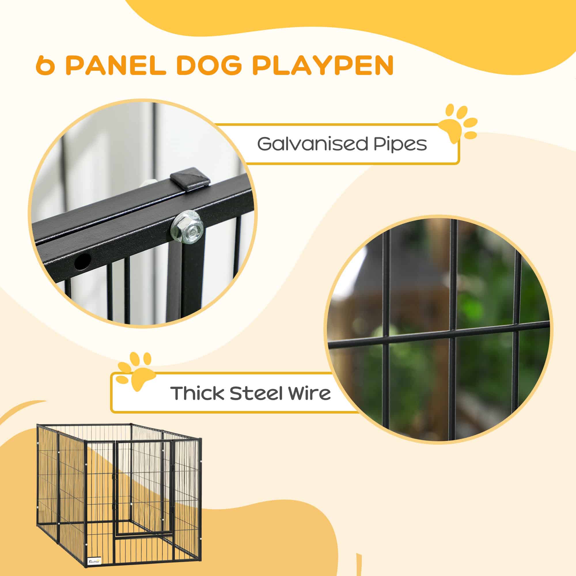 6 Panel 32.5" - 59" x 32" Dog Playpen, Heavy Duty Pet Playpen for Indoor Outdoor, Small and Medium Dogs