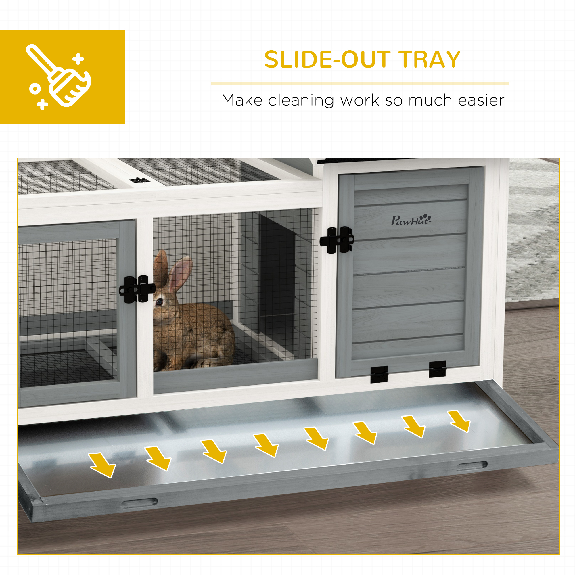 Rabbit Cage with Wheels, Ramp, Run, Tray for Indoor Outdoor, Suitable for Rabbit, Guinea Pig, Grey