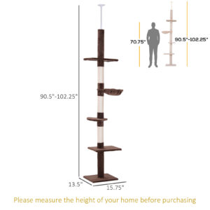 8.5ft Cat Climbing Tree 5-Tier Kitty Activity Center with Scratching Post Brown and White