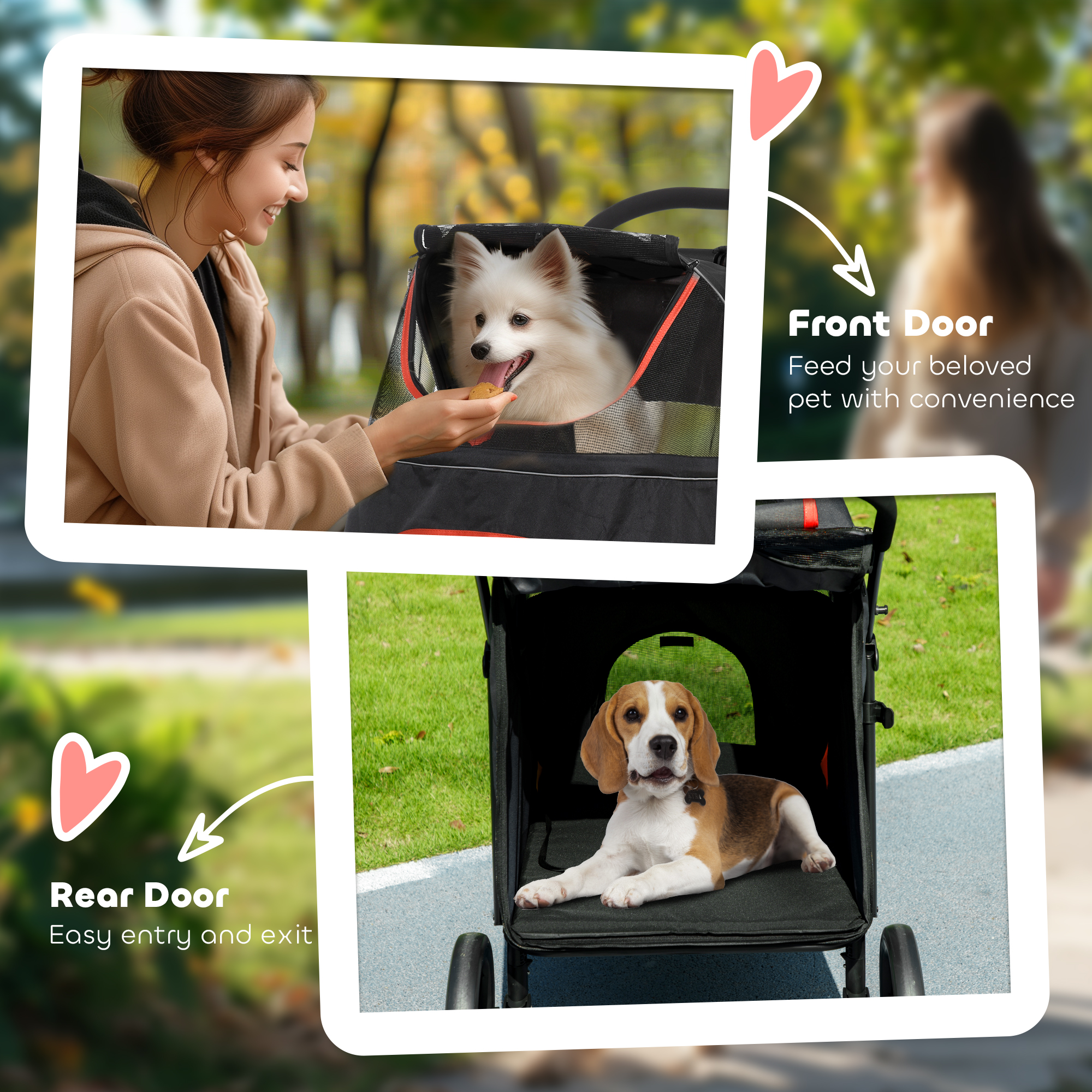 Foldable Pet Stroller with Universal Front Wheels, Shock Absorber, Dog Cat Carriage for Large & Medium Dogs, Black - Image 7