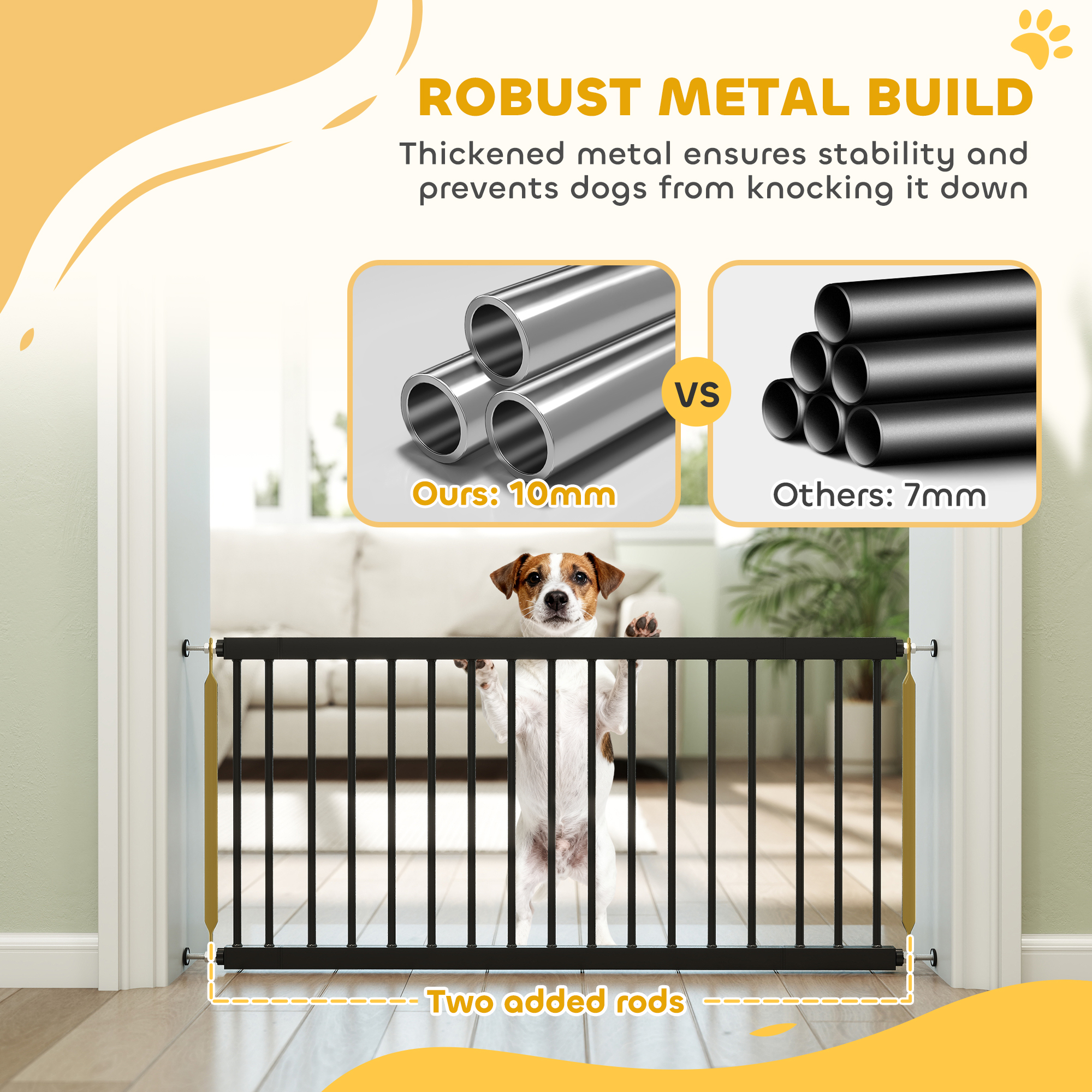 26"-37" Dog Gate, Adjustable Pet Gate, Fits 18" Tall with 2 Extension, Pressure Mount Kit for Stairs and Doorways, Black