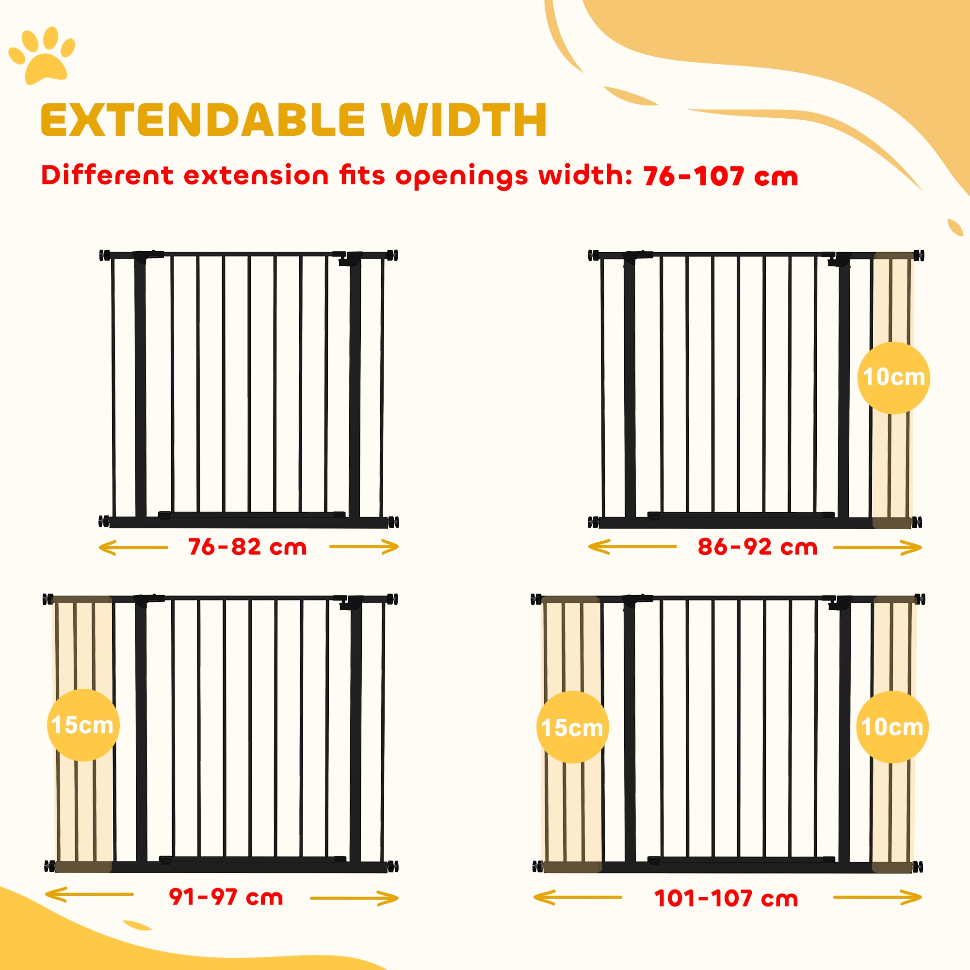 Pressure Fit Dog Gate Pet Barrier for stairs doorway, 29.9''- 42.1'' Width Black