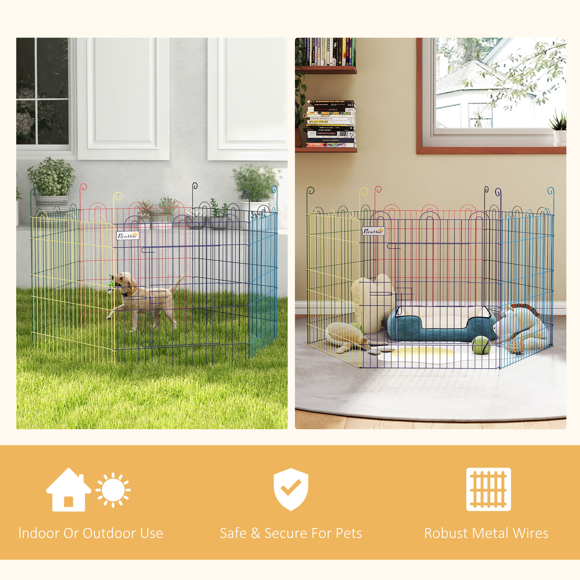 Metal Pet Playpen Portable Hexagon Dog Exercise Fence Multi-colored