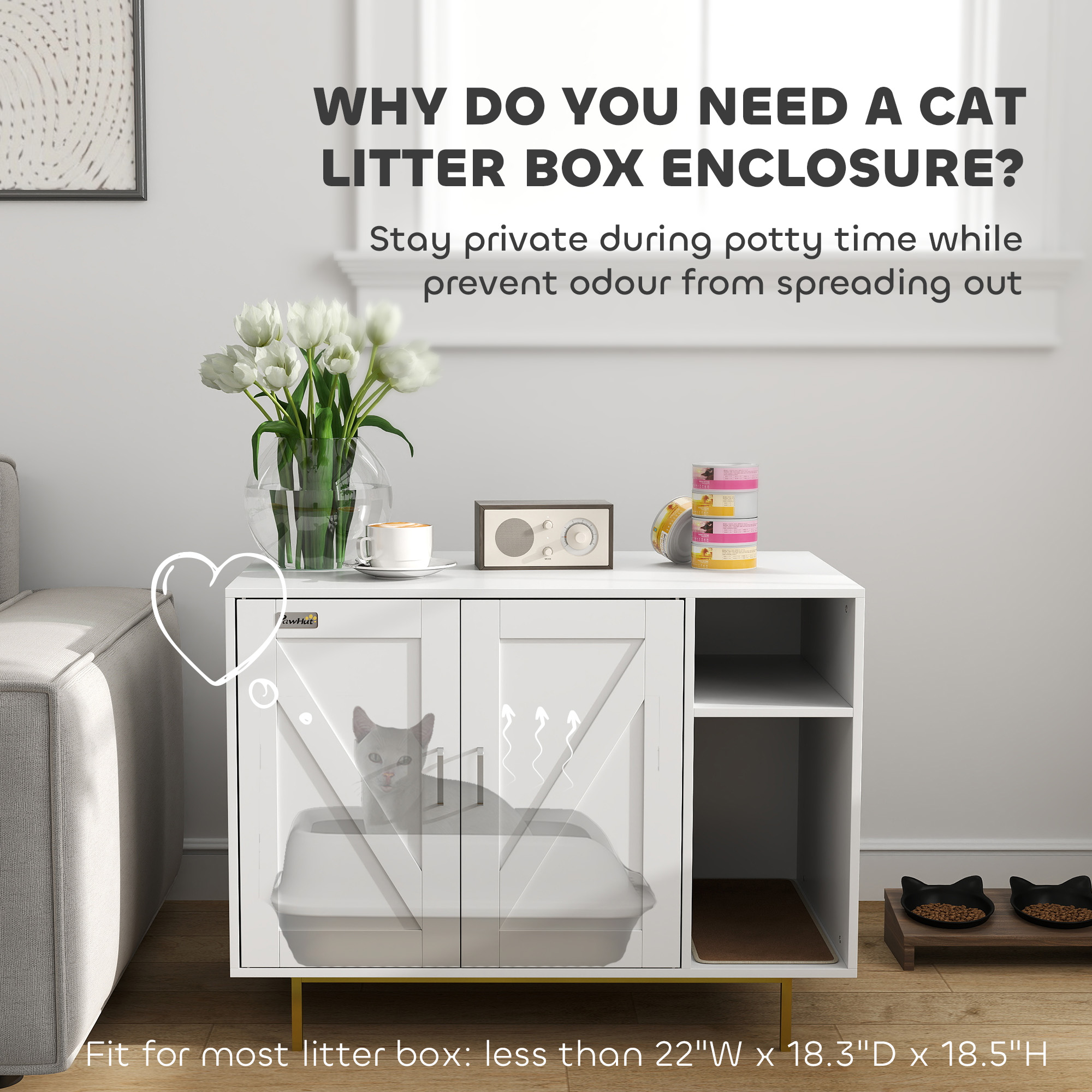 Cat Litter Box Enclosure, Hidden Litter Box with Scratching Pad, Storage, for Living Room, Bedroom, 31.5" x 20" x 24"