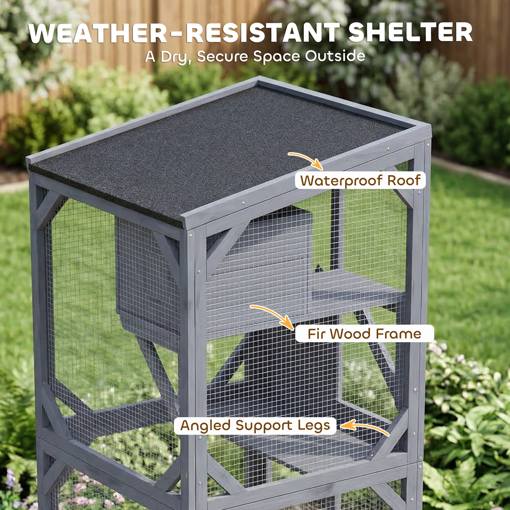 Movable Catio Outdoor Cat Enclosure with Resting Box, 3 Jumping Platforms, Waterproof Asphalt Roof for Outdoor Indoor