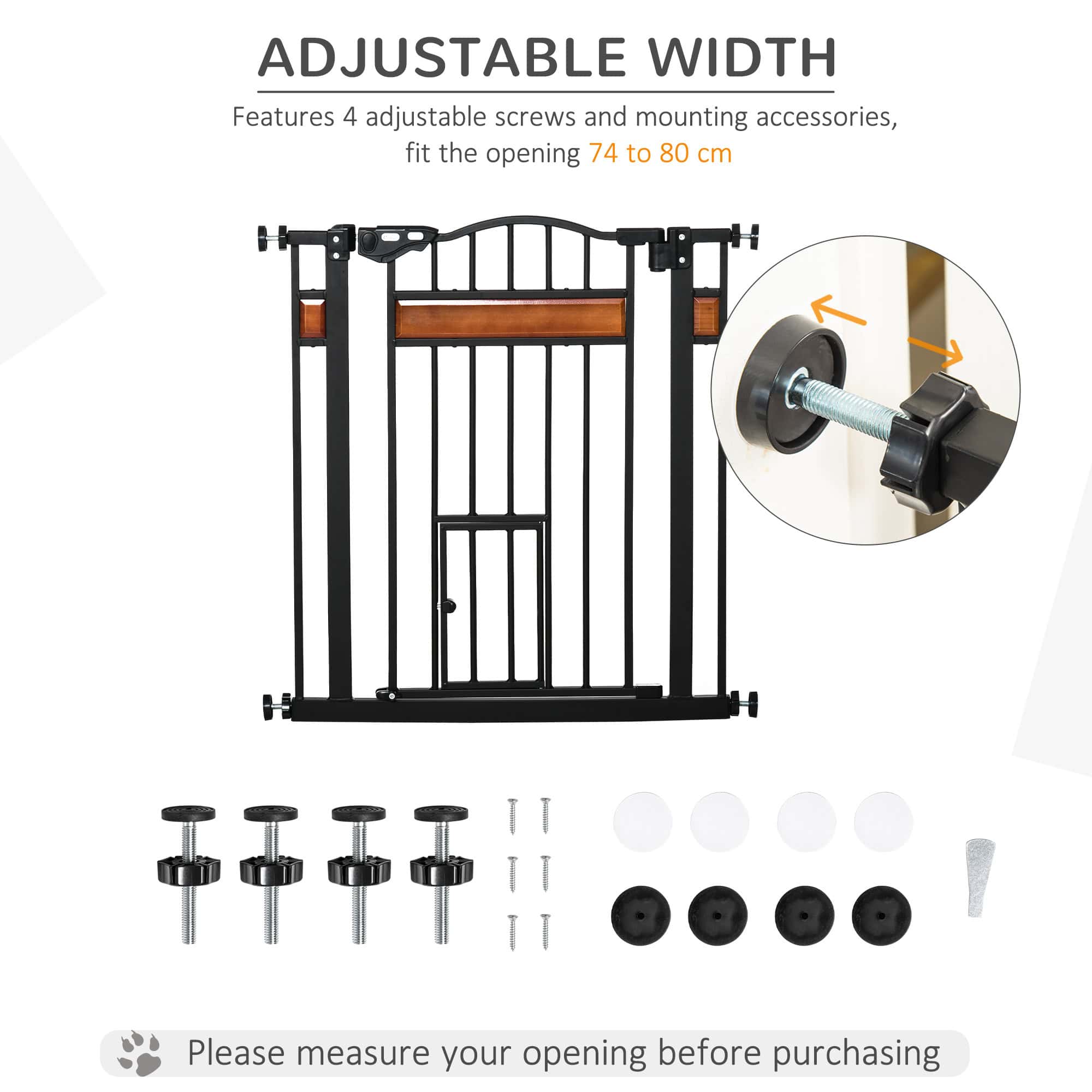 29.1''-31.5'' Extra Wide Dog Gate with Cat Door, 30"H Stair Gate with Extension, Wall Cups, Pressure Fit, Auto Close, Double Locking, for Doorways, Hallways, Stairs, Black - Image 6