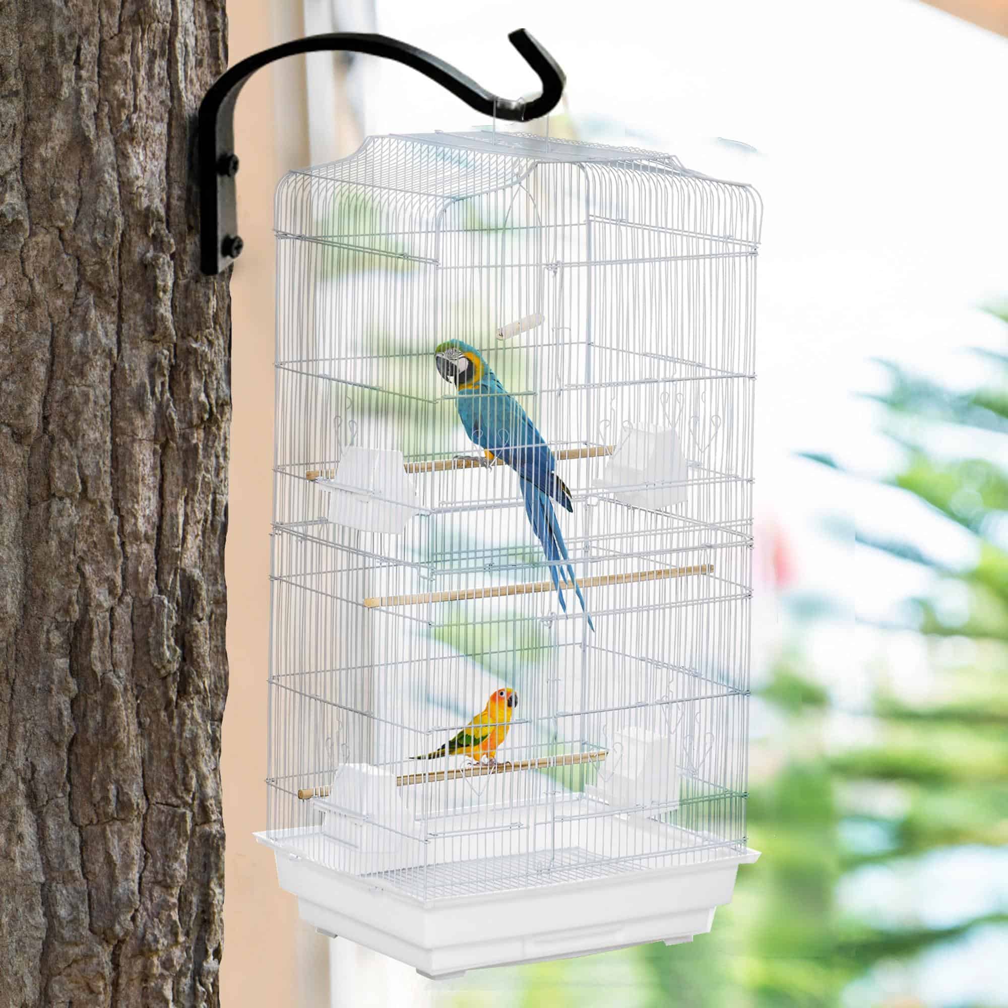 36" Bird Cage, Macaw Play House, Cockatoo, Parrot, Finch Flight Cage, 2 Doors, Perch 4 Feeder Pet Supplies, White