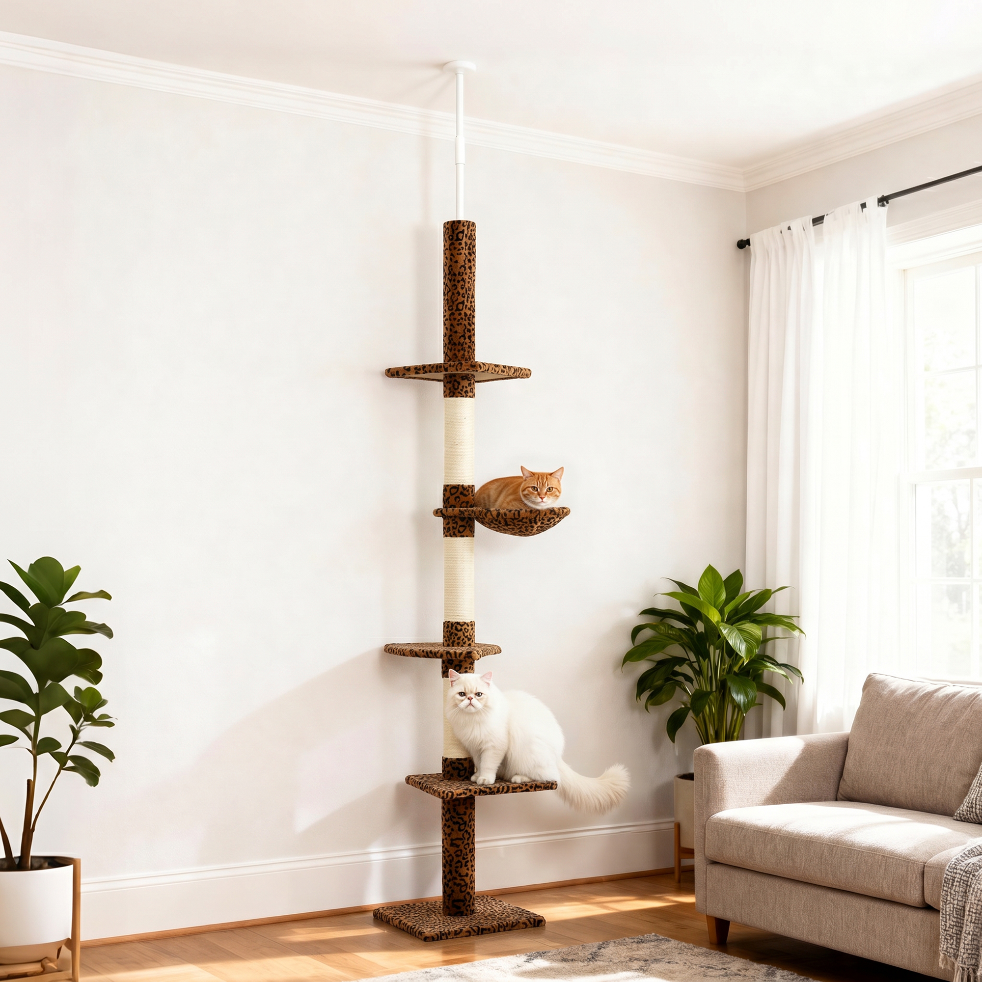 8.5ft Cat Climbing Tree 5-Tier Kitty Activity Center with Scratching Post, Leopard Print