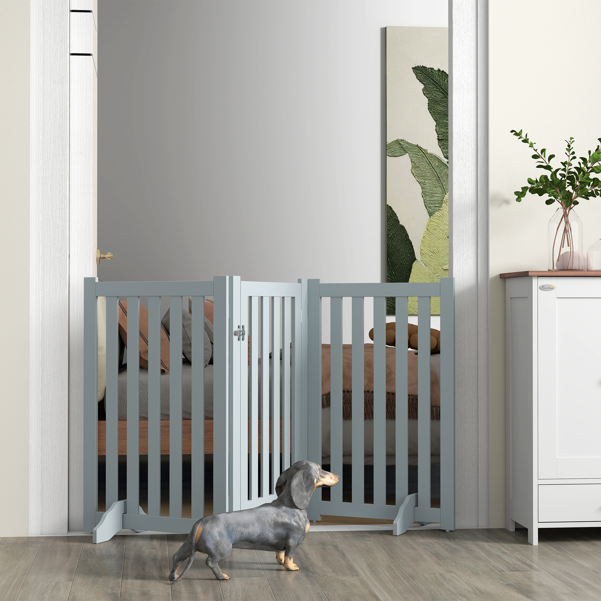 3-Panel Foldable Dog Gate with Feet for Medium Dogs and Below, Grey