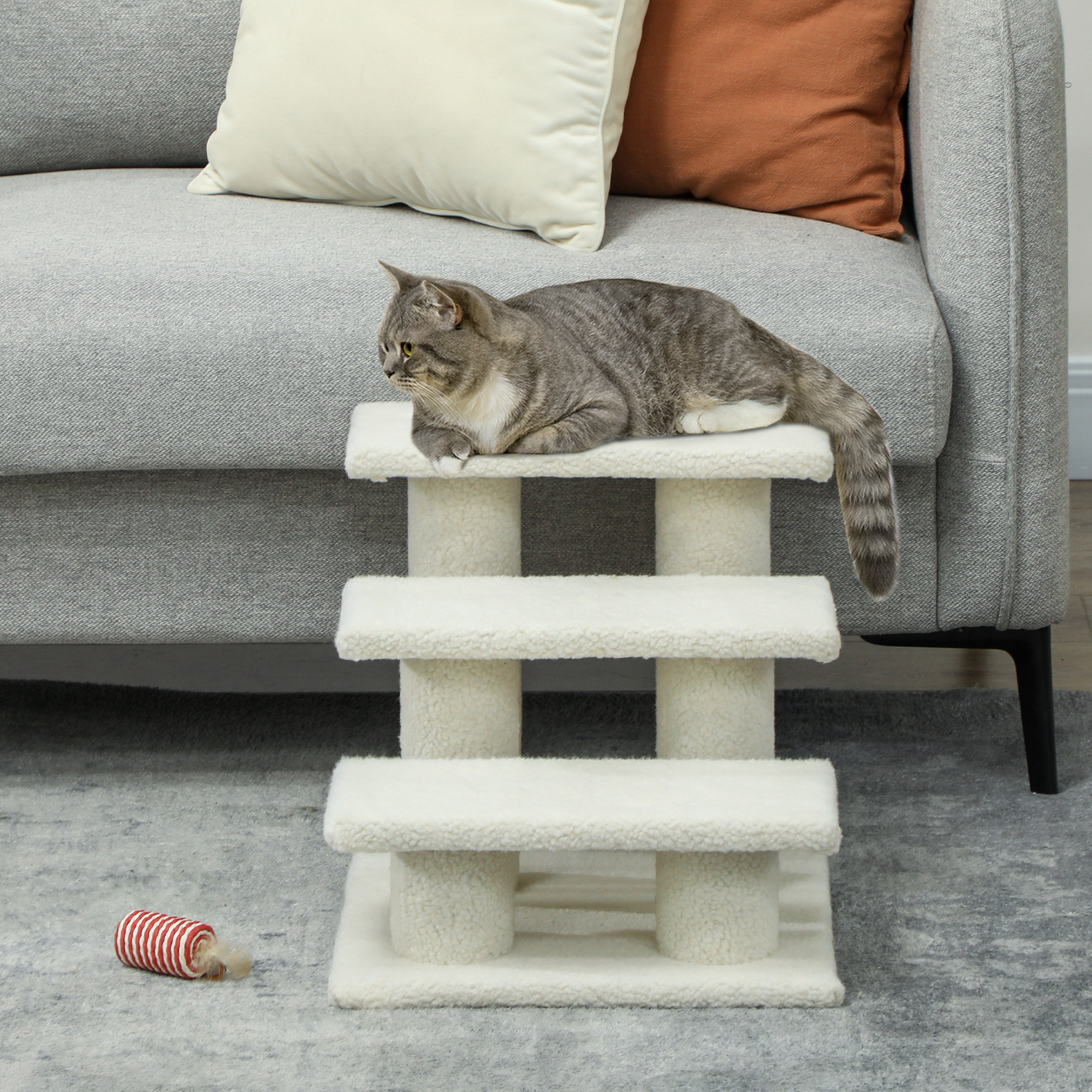 18" 3 Tier Pet Stairs Dog Cat Step Scratch Post Furniture, Beige - Image 8