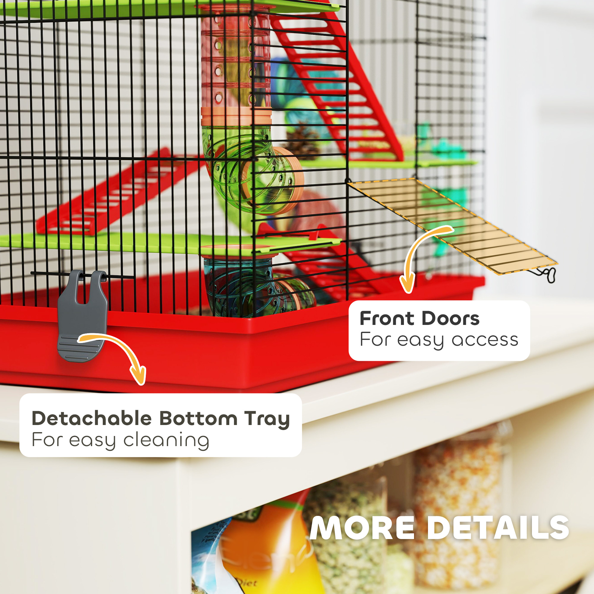 18.5" Hamster Cage, 5 Tiers Small Animal House with Tunnel Tube System, Exercise Wheel, Water Bottle, Red
